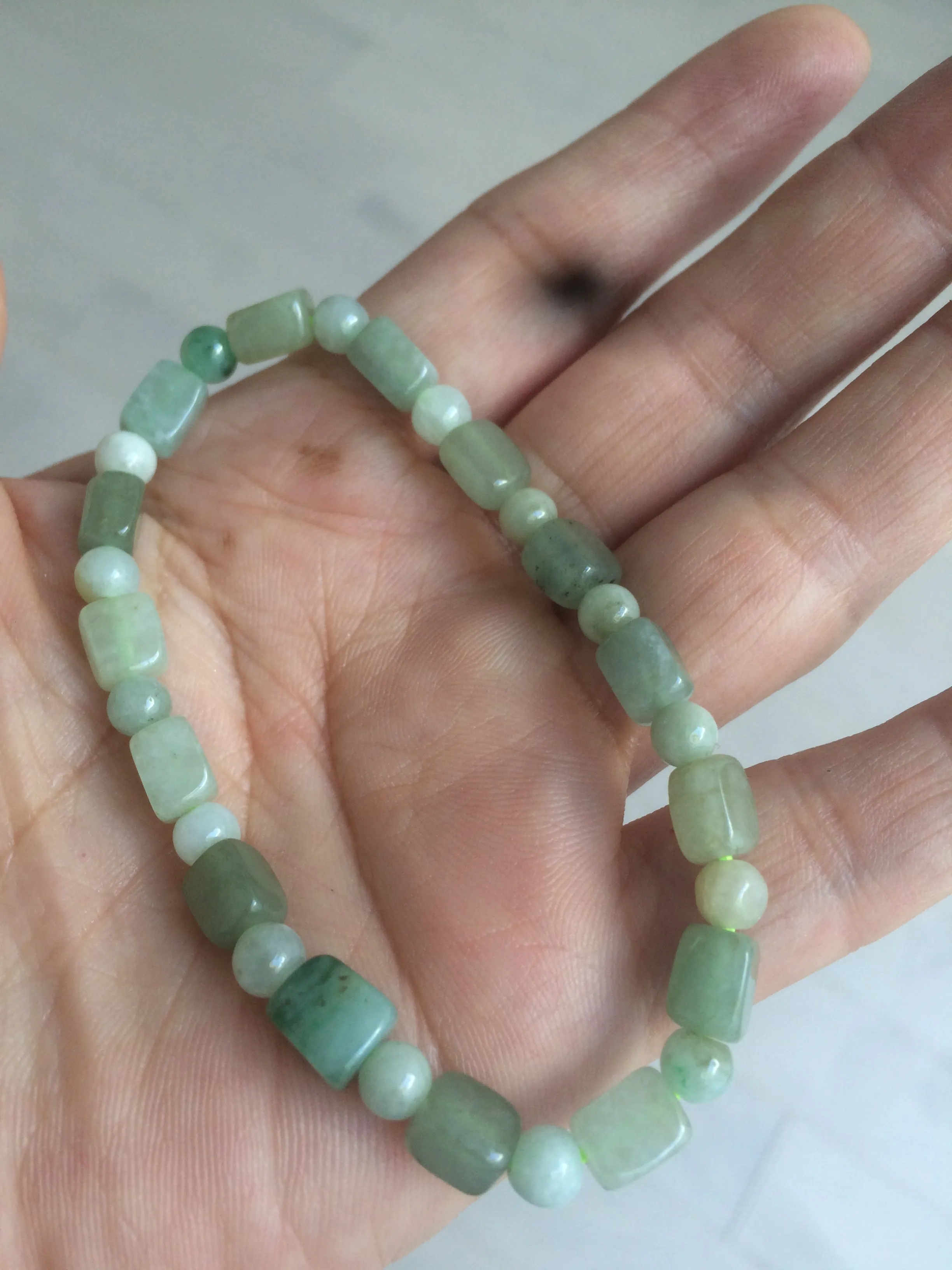 Optimized Title: Premium Grade A Natural Icy Watery Jadeite Jade Bracelet with Rectangle and Round Beads - Elegant and Authentic Design