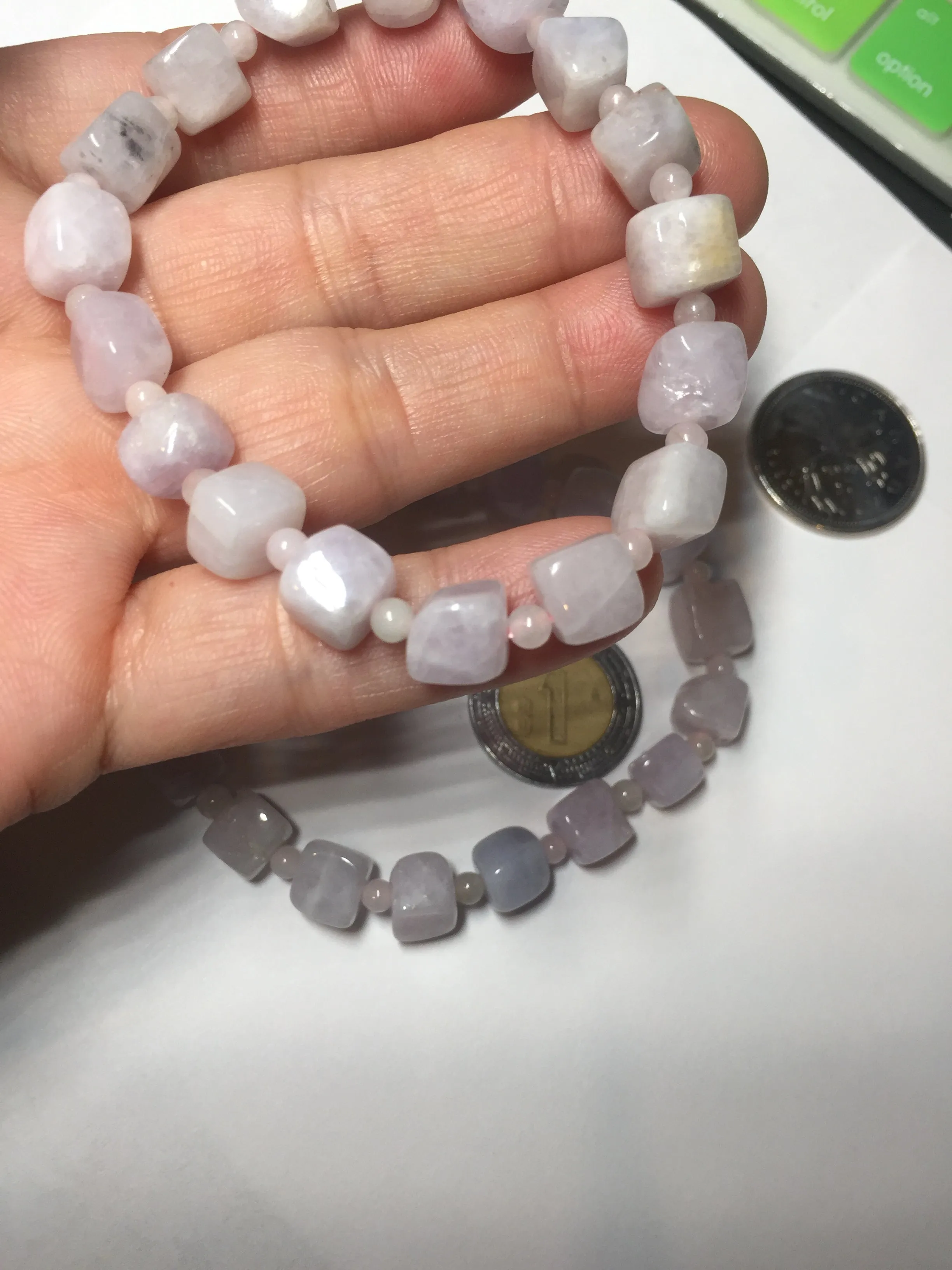 100% natural type A icy white/purple jadeite jade beads bracelet BK57