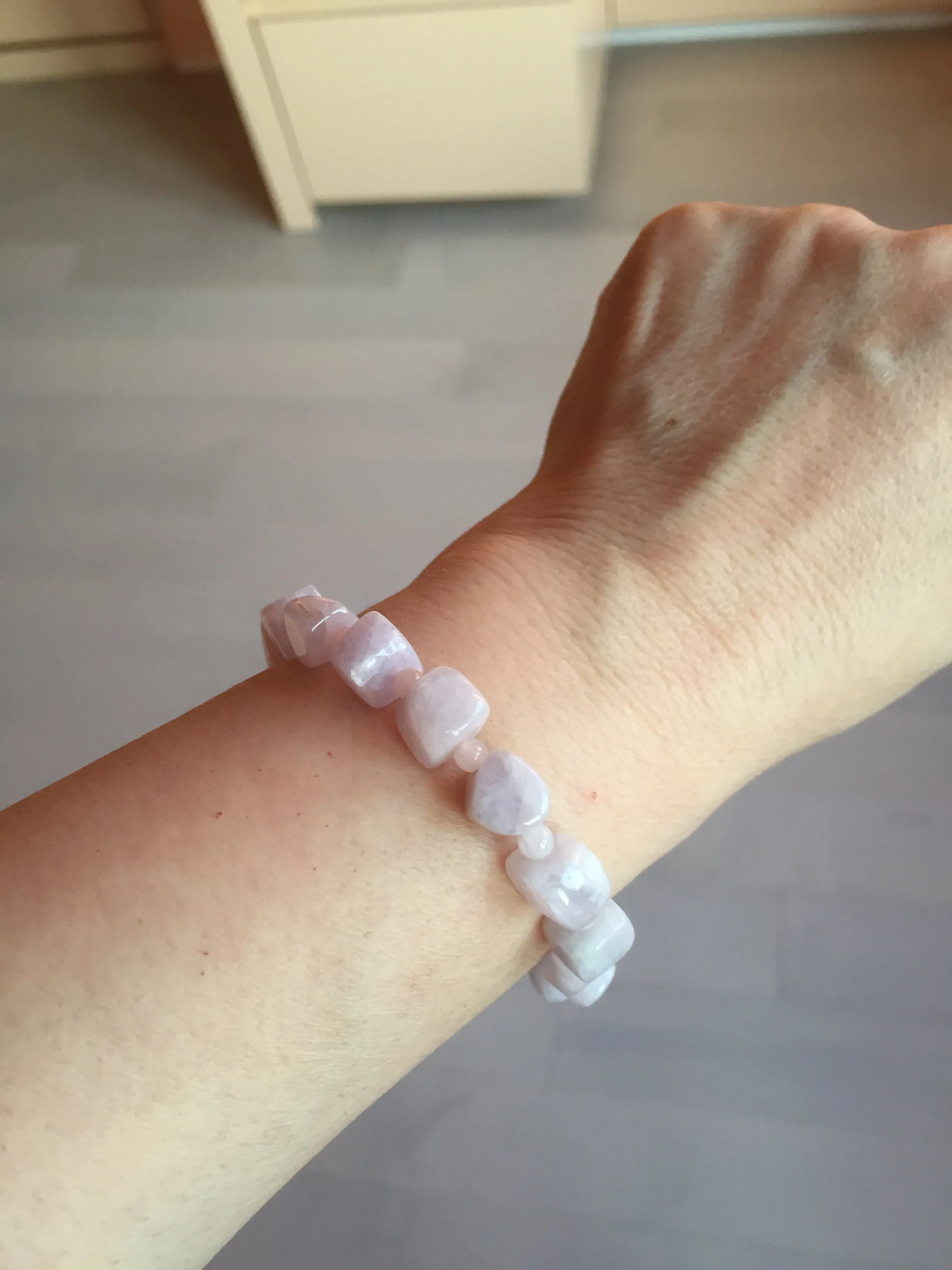 100% natural type A icy white/purple jadeite jade beads bracelet BK57