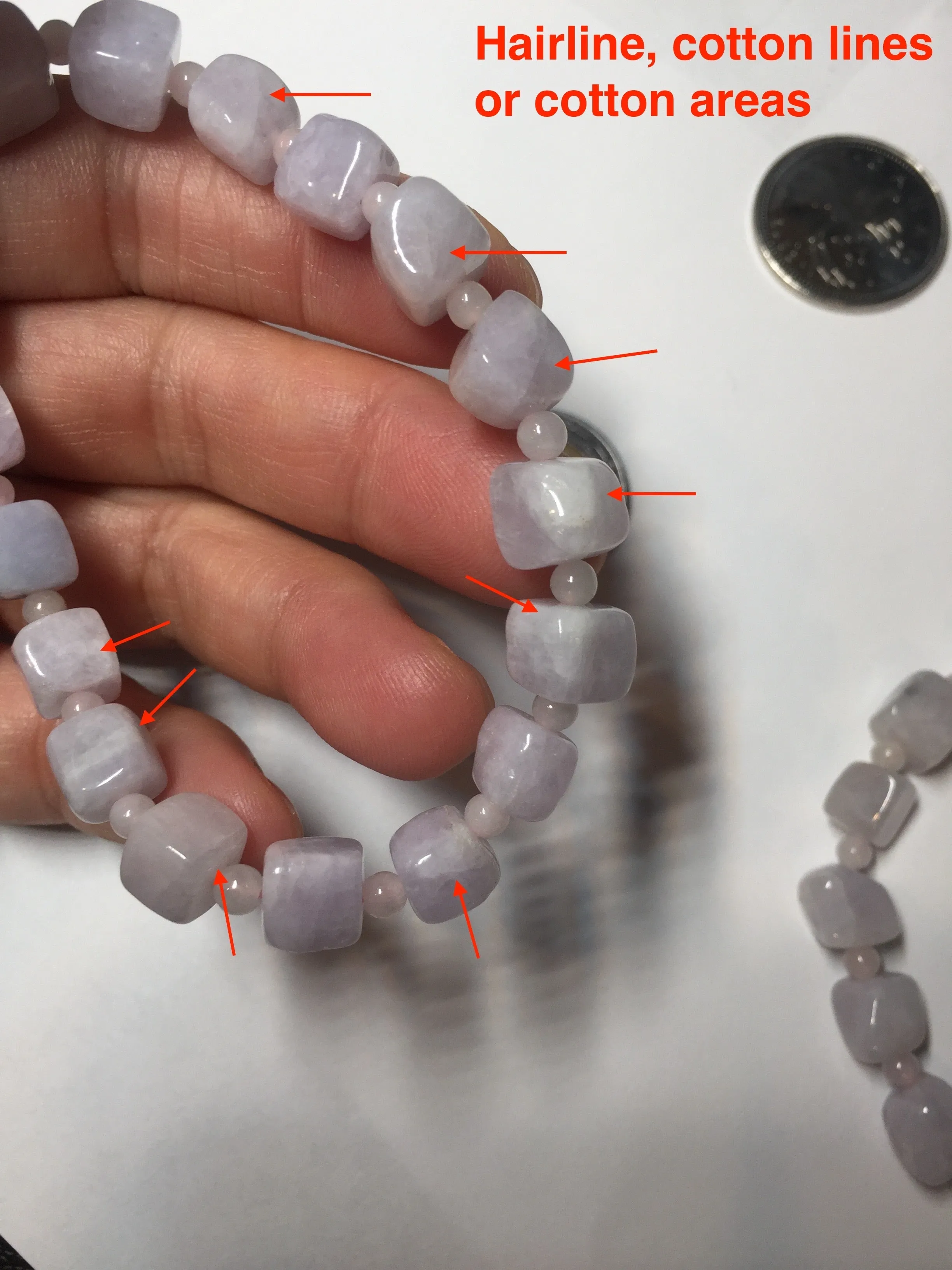 100% natural type A icy white/purple jadeite jade beads bracelet BK57