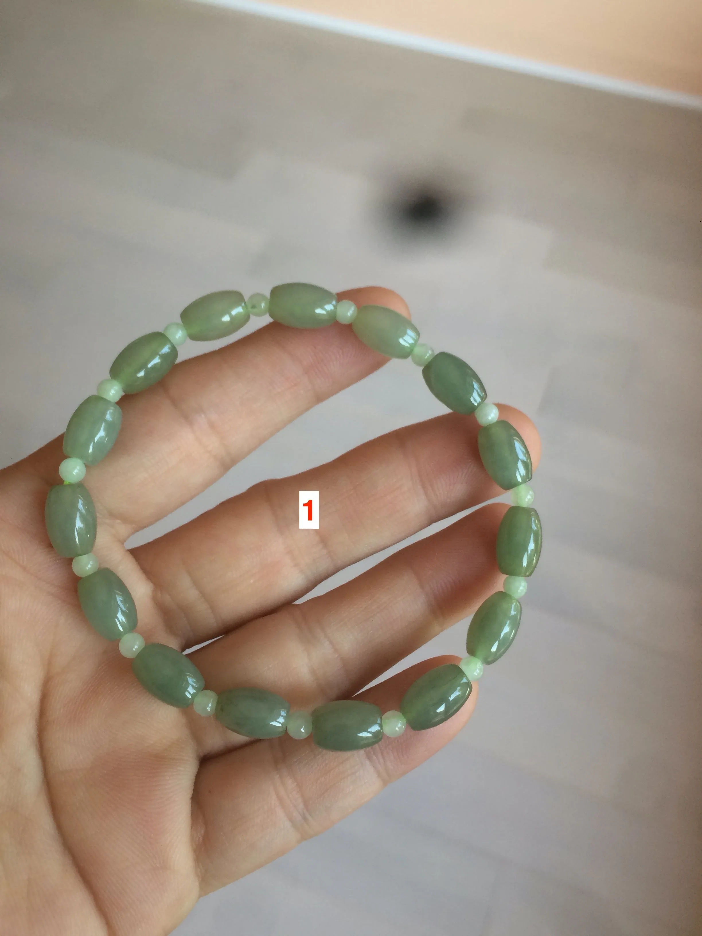 100% natural  type A oily dark green olive  round jadeite jade bead  bracelet AT91