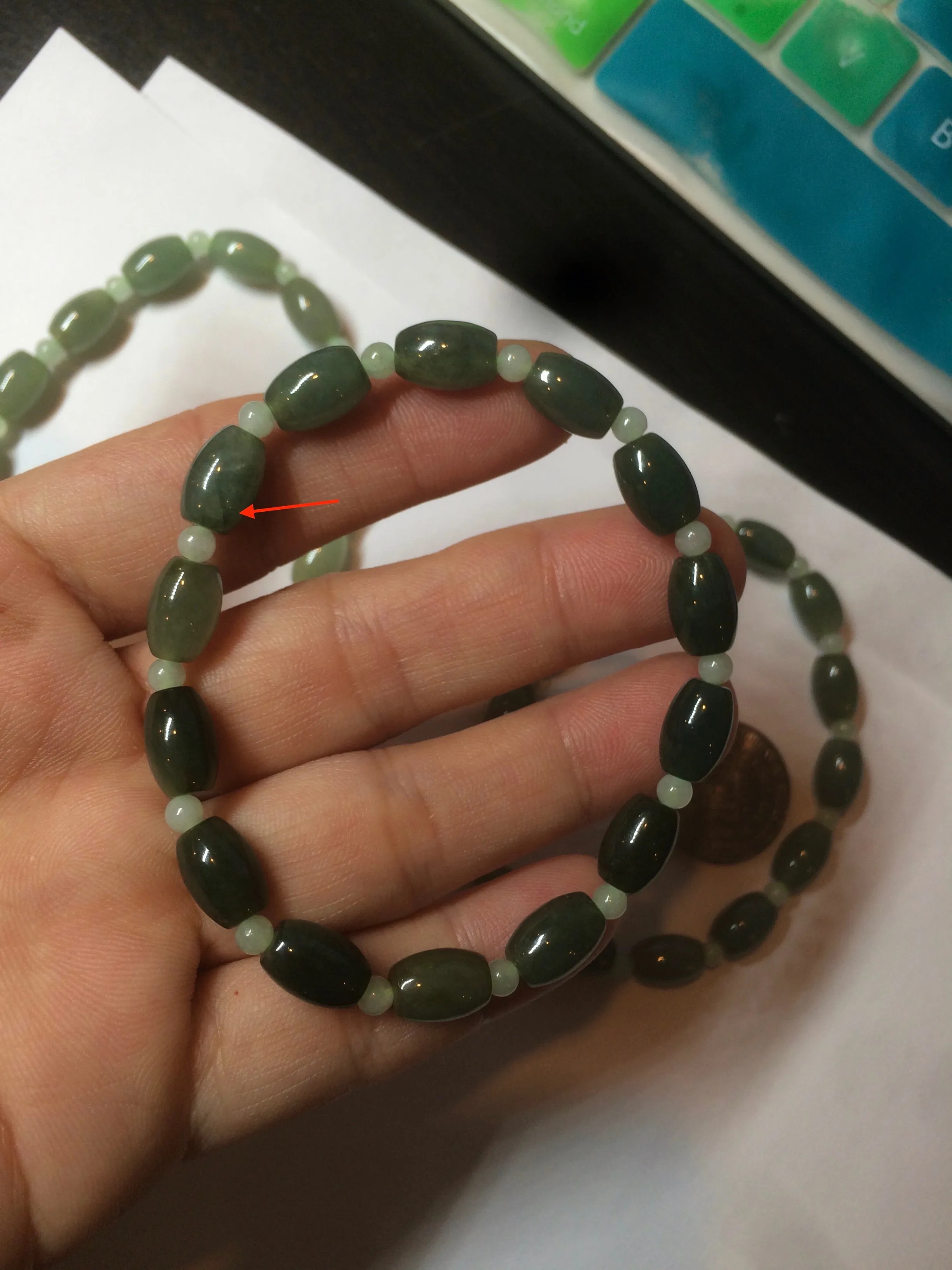 100% natural  type A oily dark green olive  round jadeite jade bead  bracelet AT91