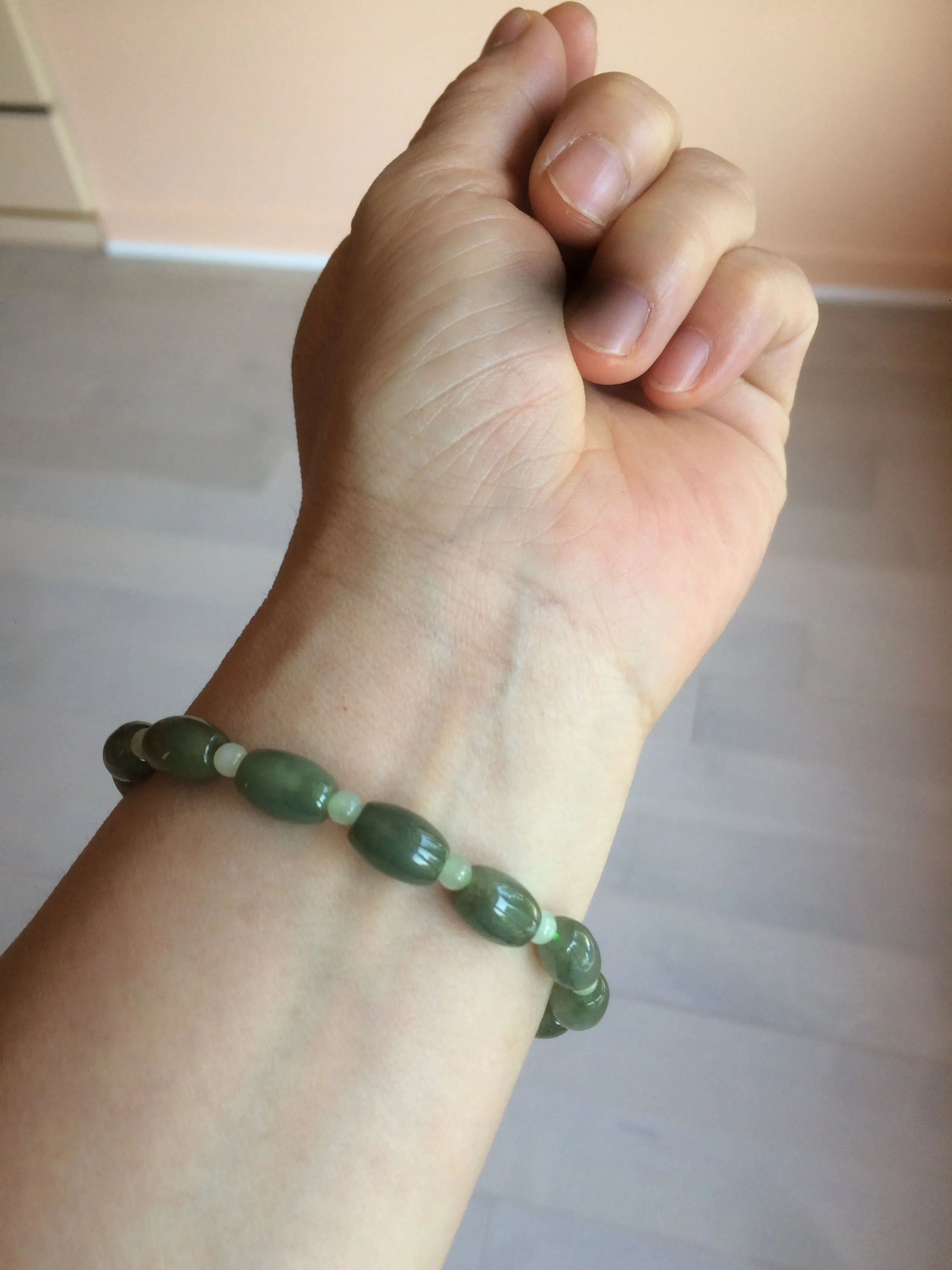 100% natural  type A oily dark green olive  round jadeite jade bead  bracelet AT91