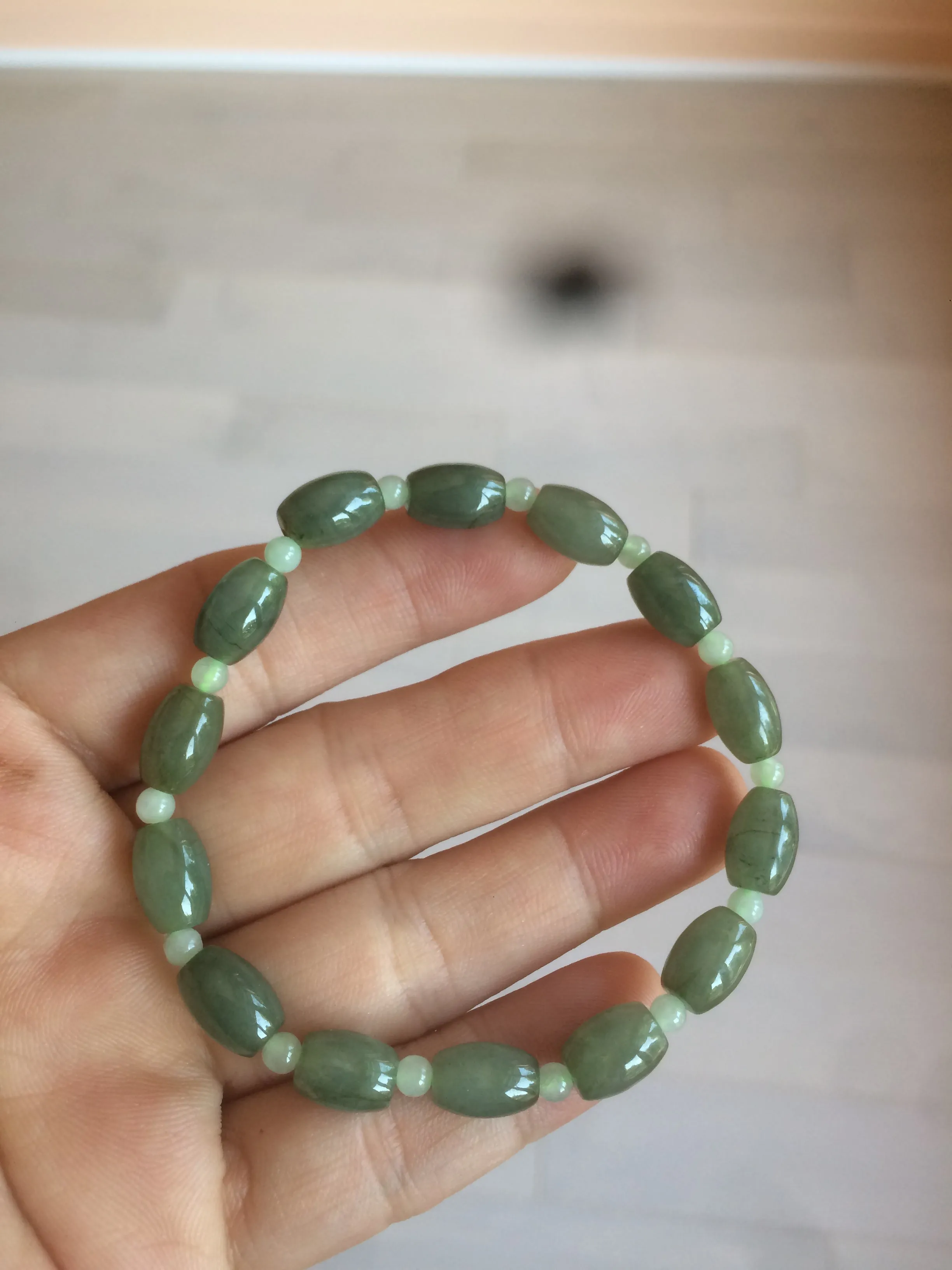 100% natural  type A oily dark green olive  round jadeite jade bead  bracelet AT91