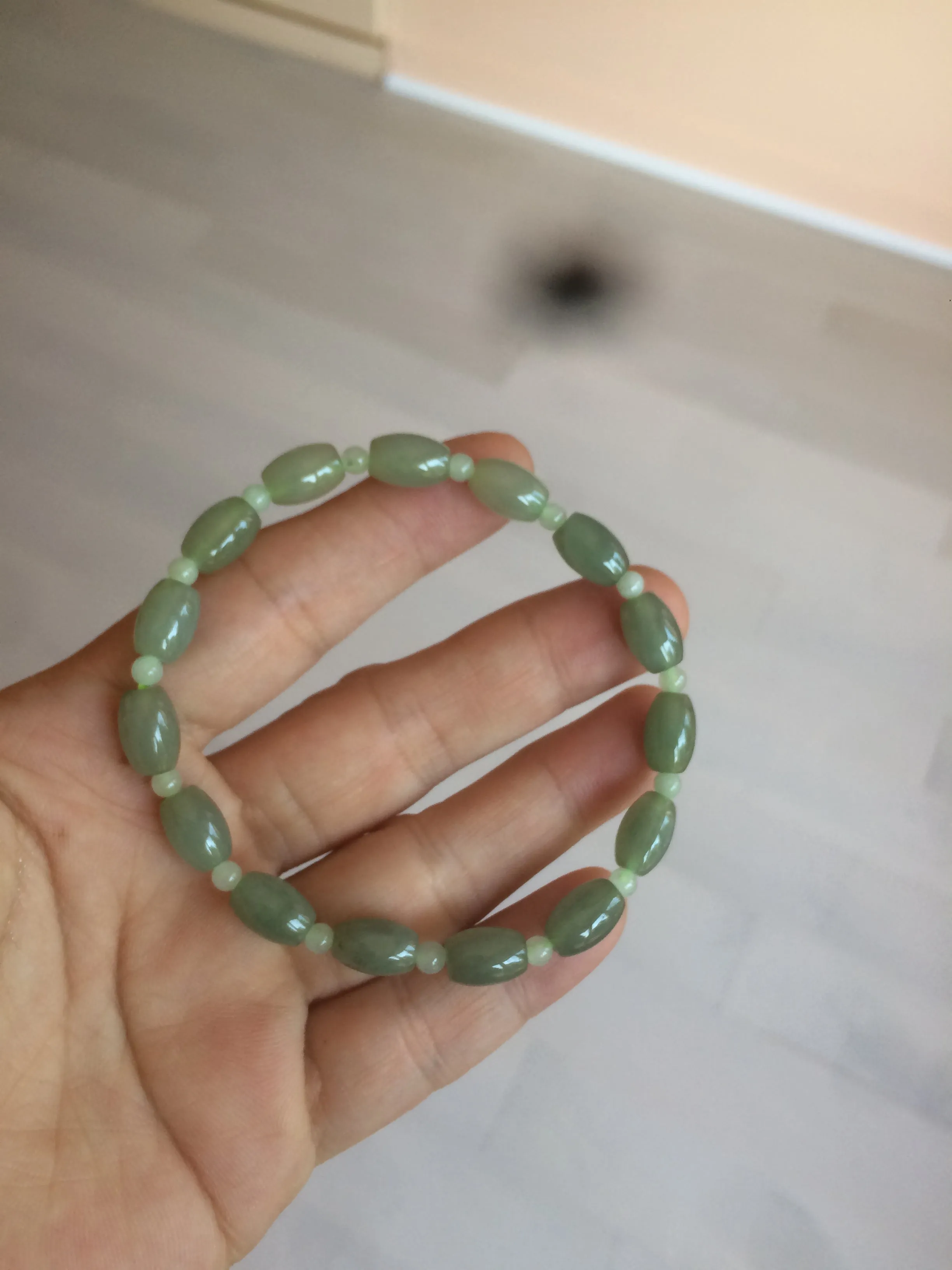 100% natural  type A oily dark green olive  round jadeite jade bead  bracelet AT91