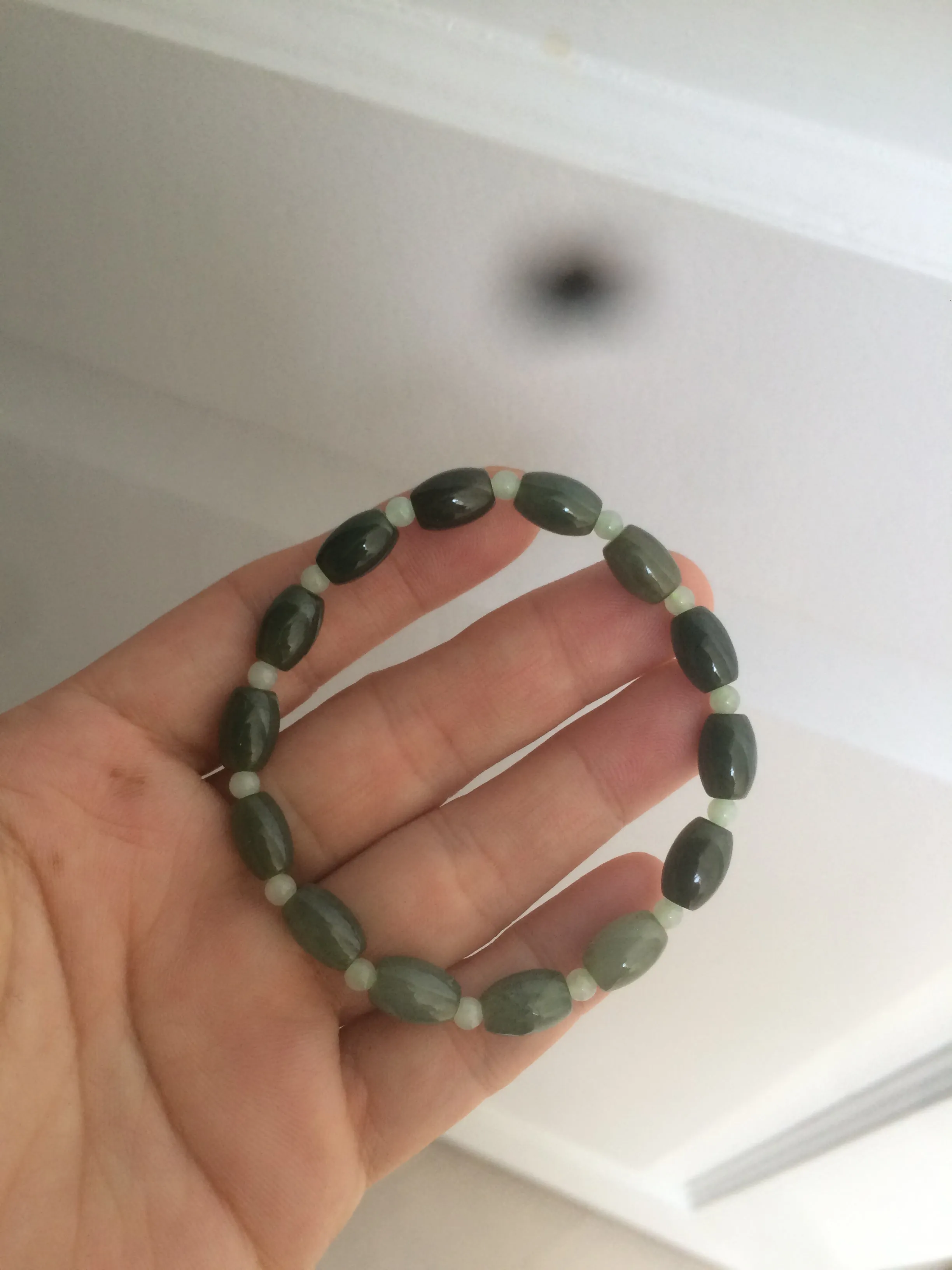 100% natural  type A oily dark green olive  round jadeite jade bead  bracelet AT91