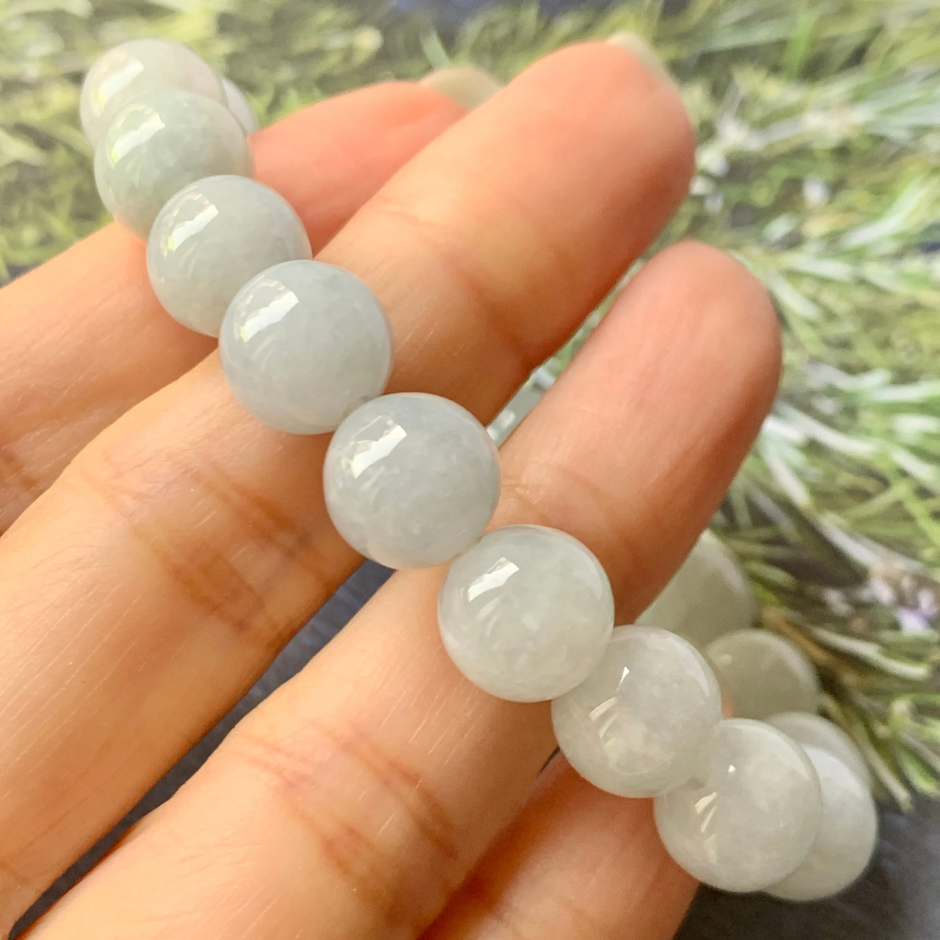 10mm A-Grade Natural Grey Jadeite Beaded Bracelet No.220568