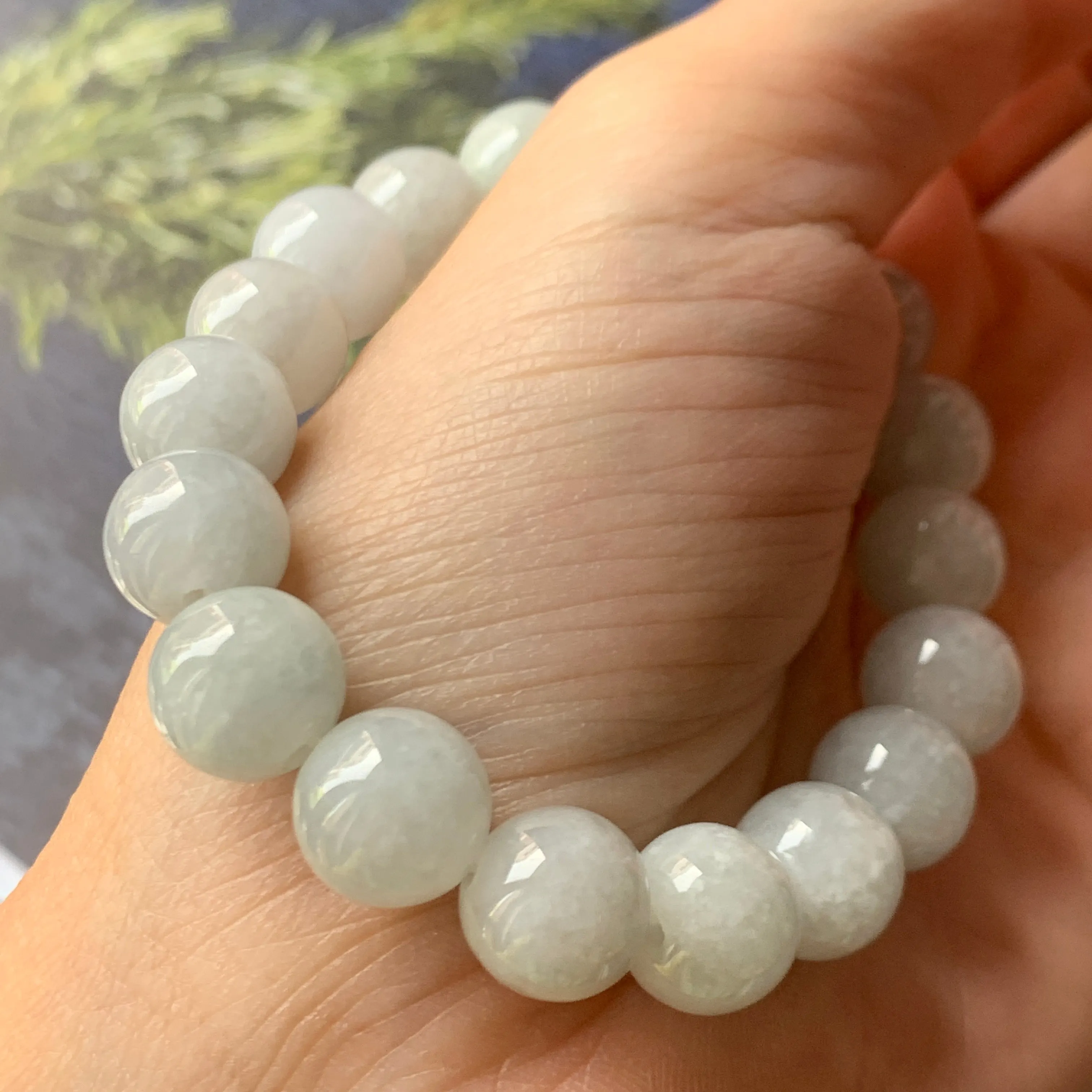 10mm A-Grade Natural Grey Jadeite Beaded Bracelet No.220568