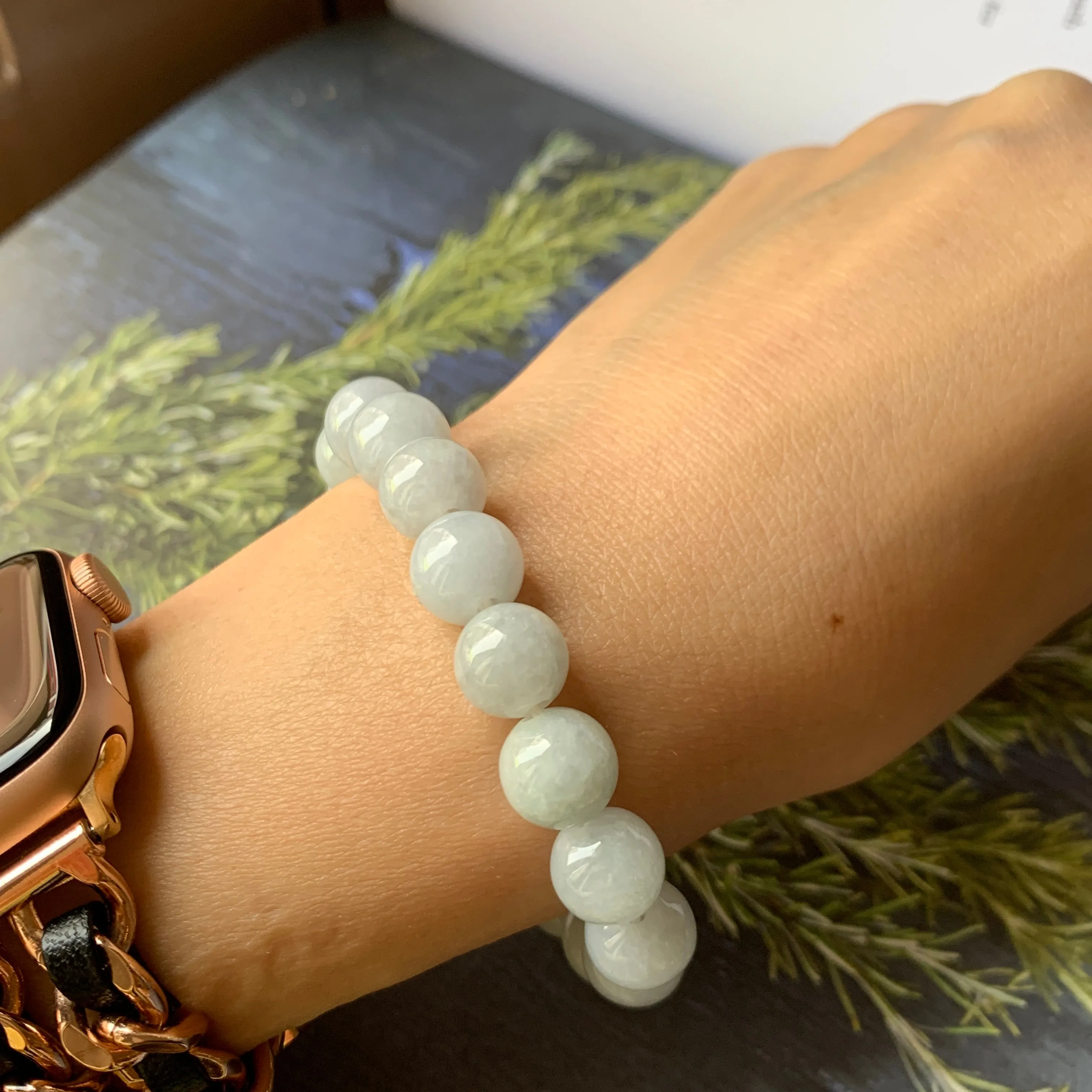 10mm A-Grade Natural Grey Jadeite Beaded Bracelet No.220568