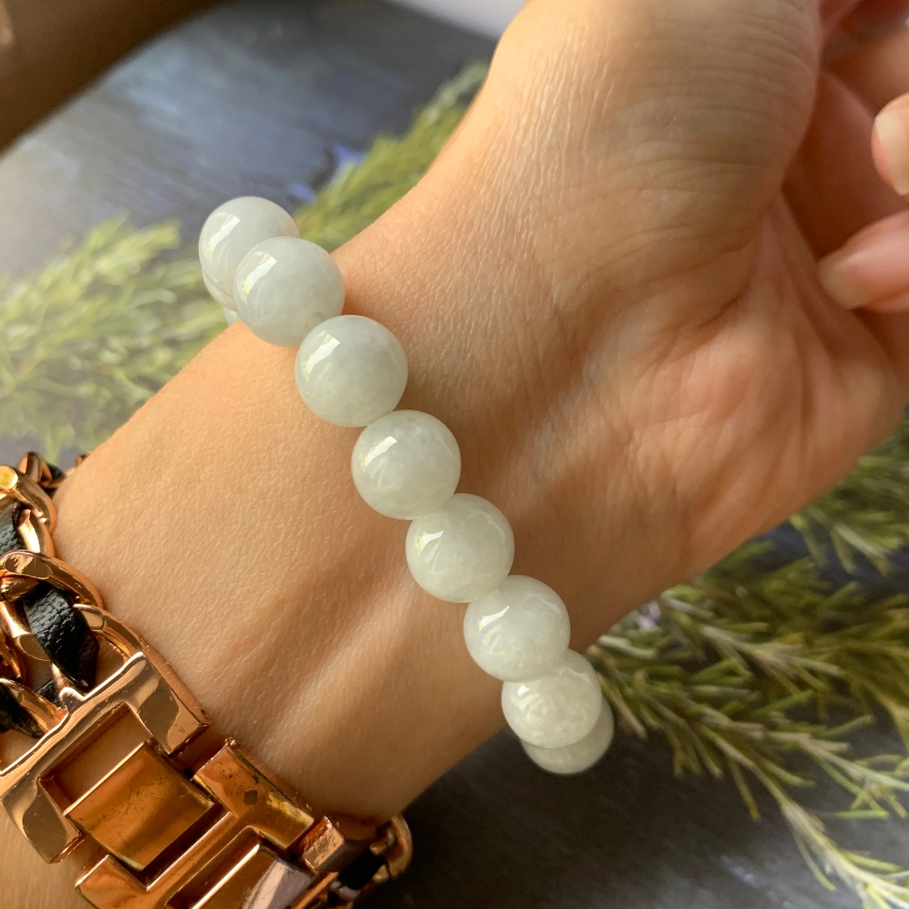 10mm A-Grade Natural Grey Jadeite Beaded Bracelet No.220568