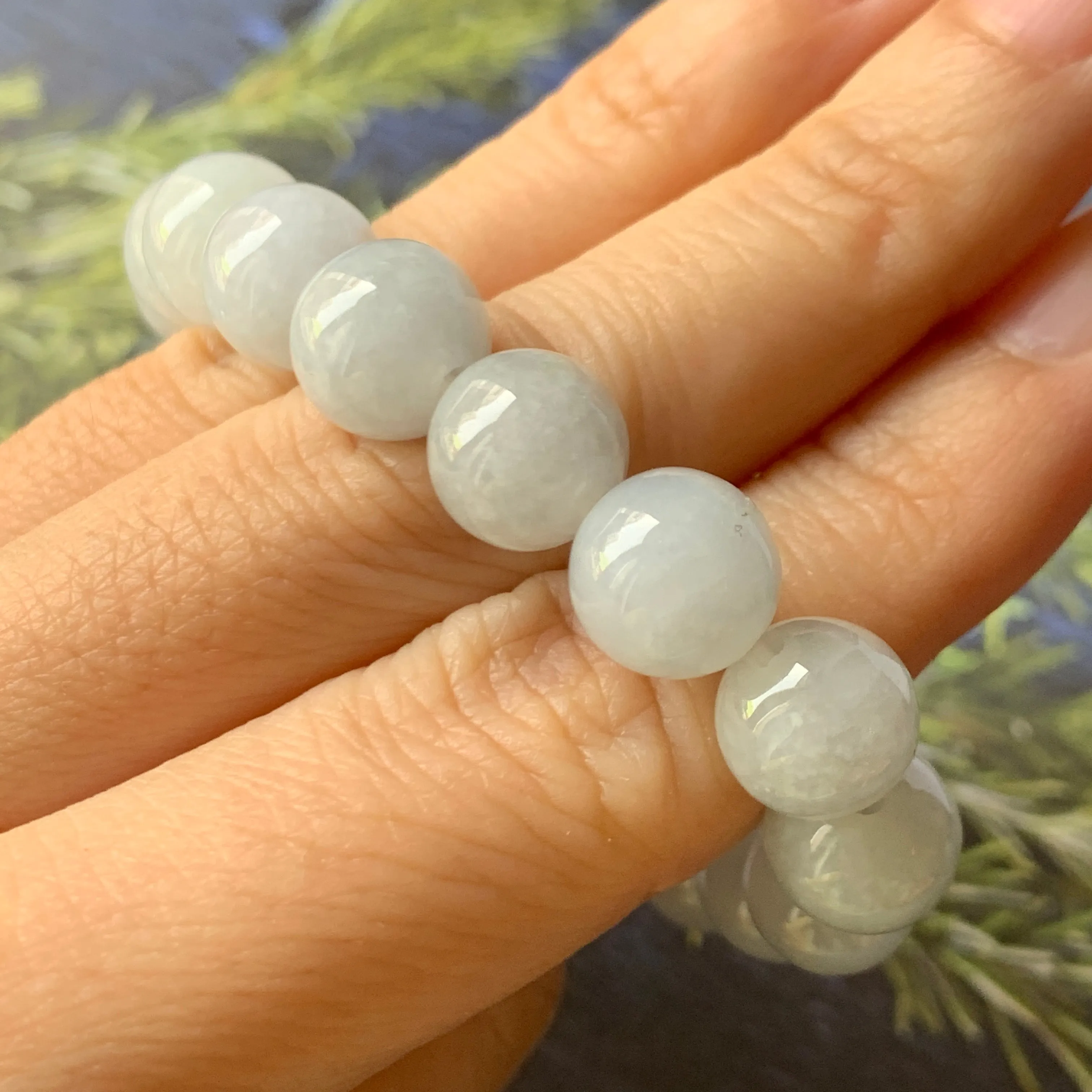 10mm A-Grade Natural Grey Jadeite Beaded Bracelet No.220568