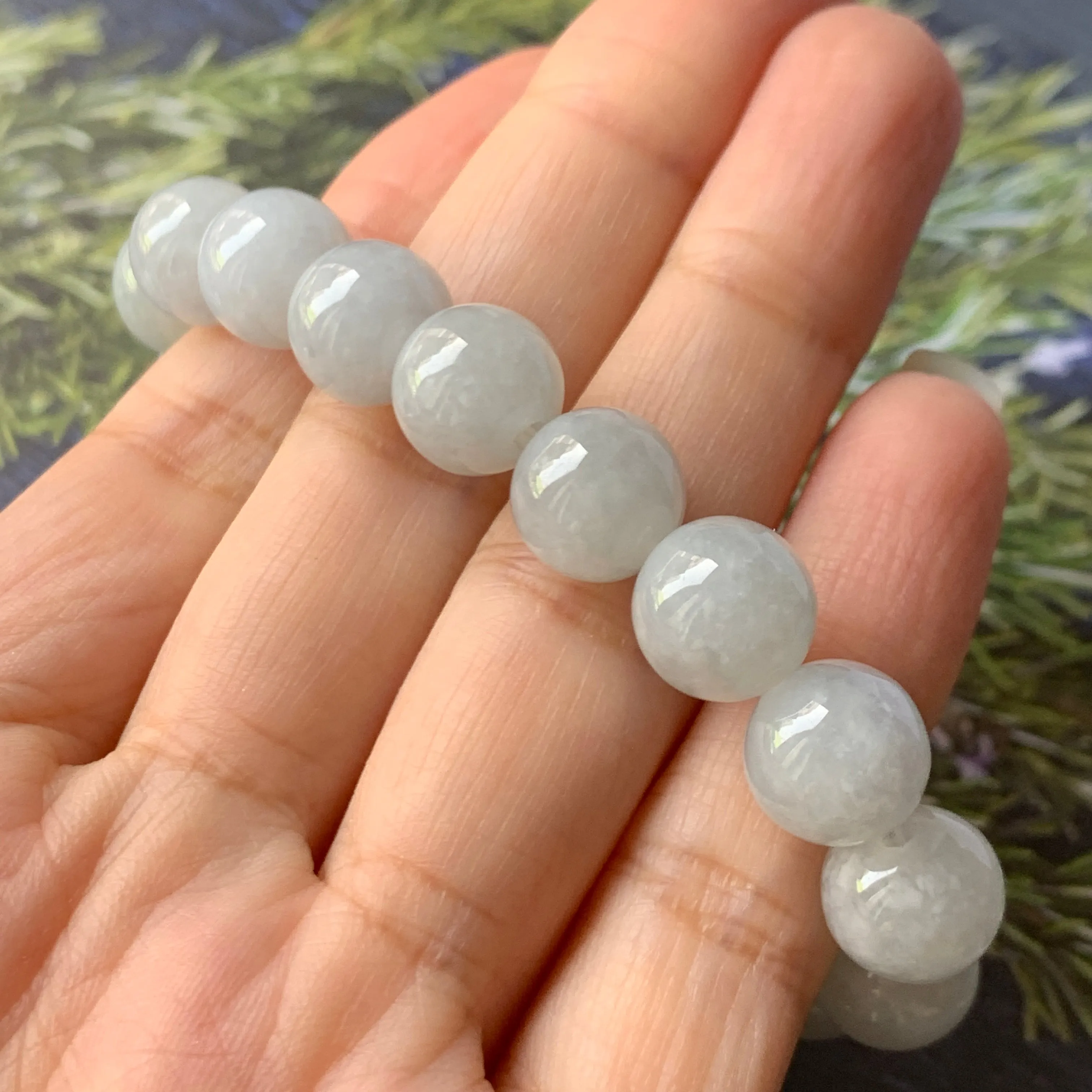 10mm A-Grade Natural Grey Jadeite Beaded Bracelet No.220568