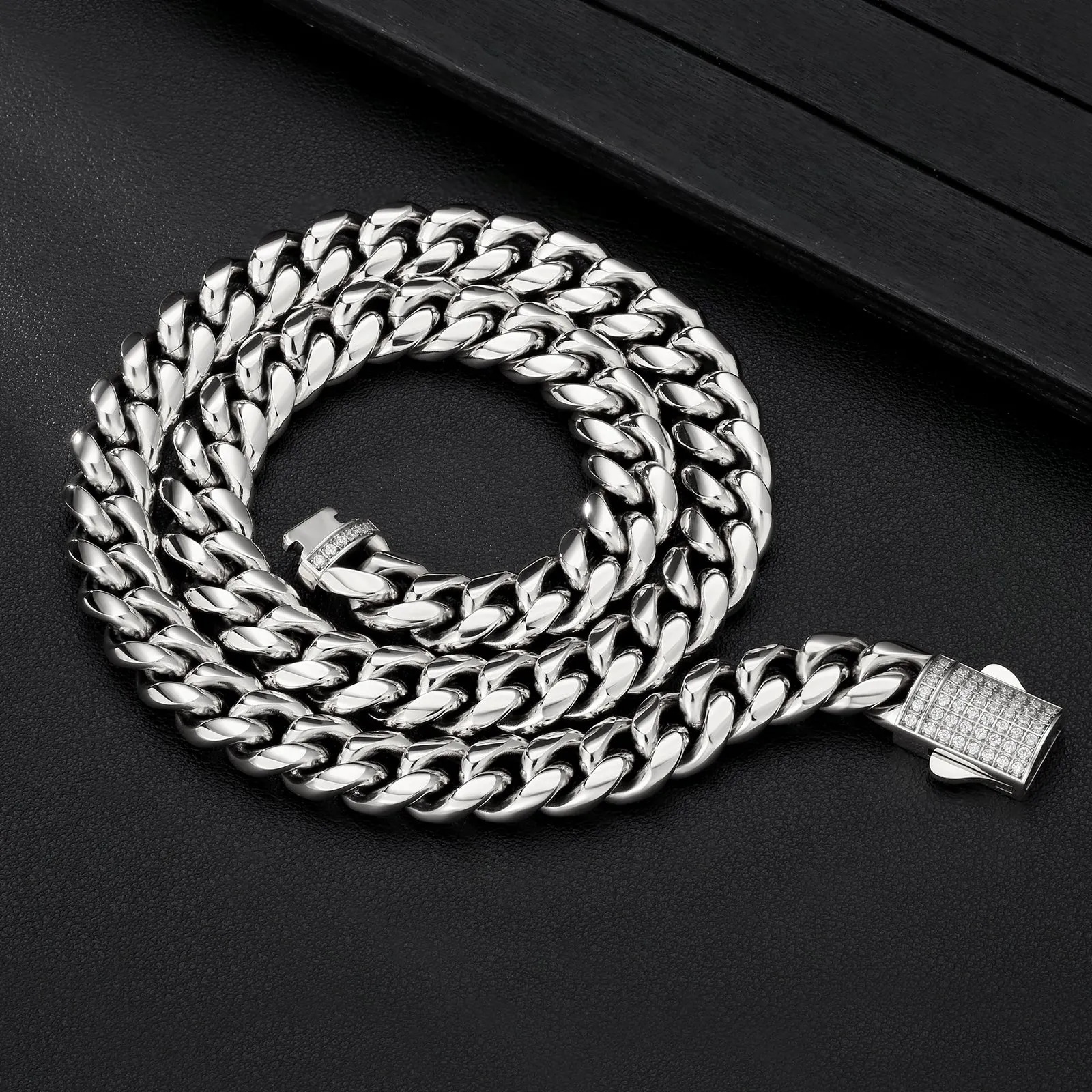 12mm Iced Out Clasp Cuban Link Chain and Bracelet Set in White Gold KRKC