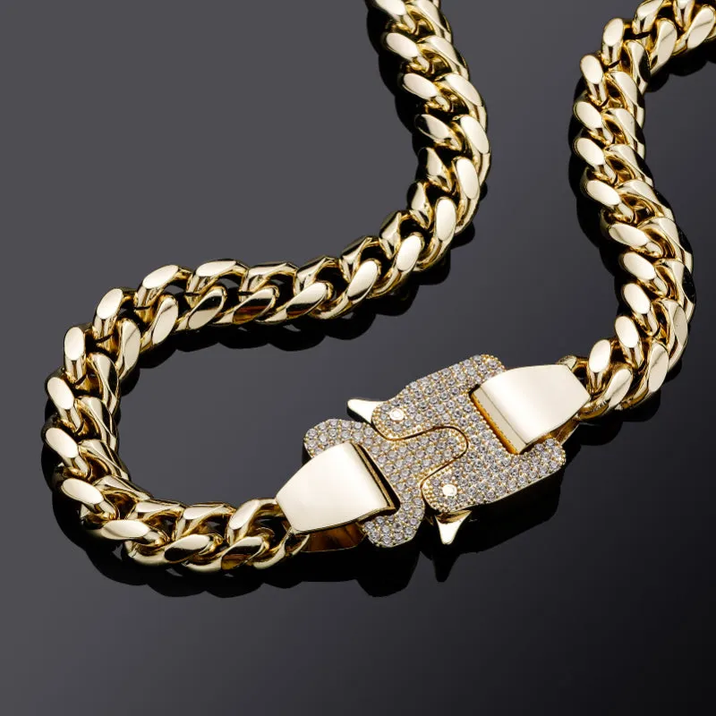 Stunning 12MM Cuban Chain with Oversized Iced Out Buckle - Top Quality