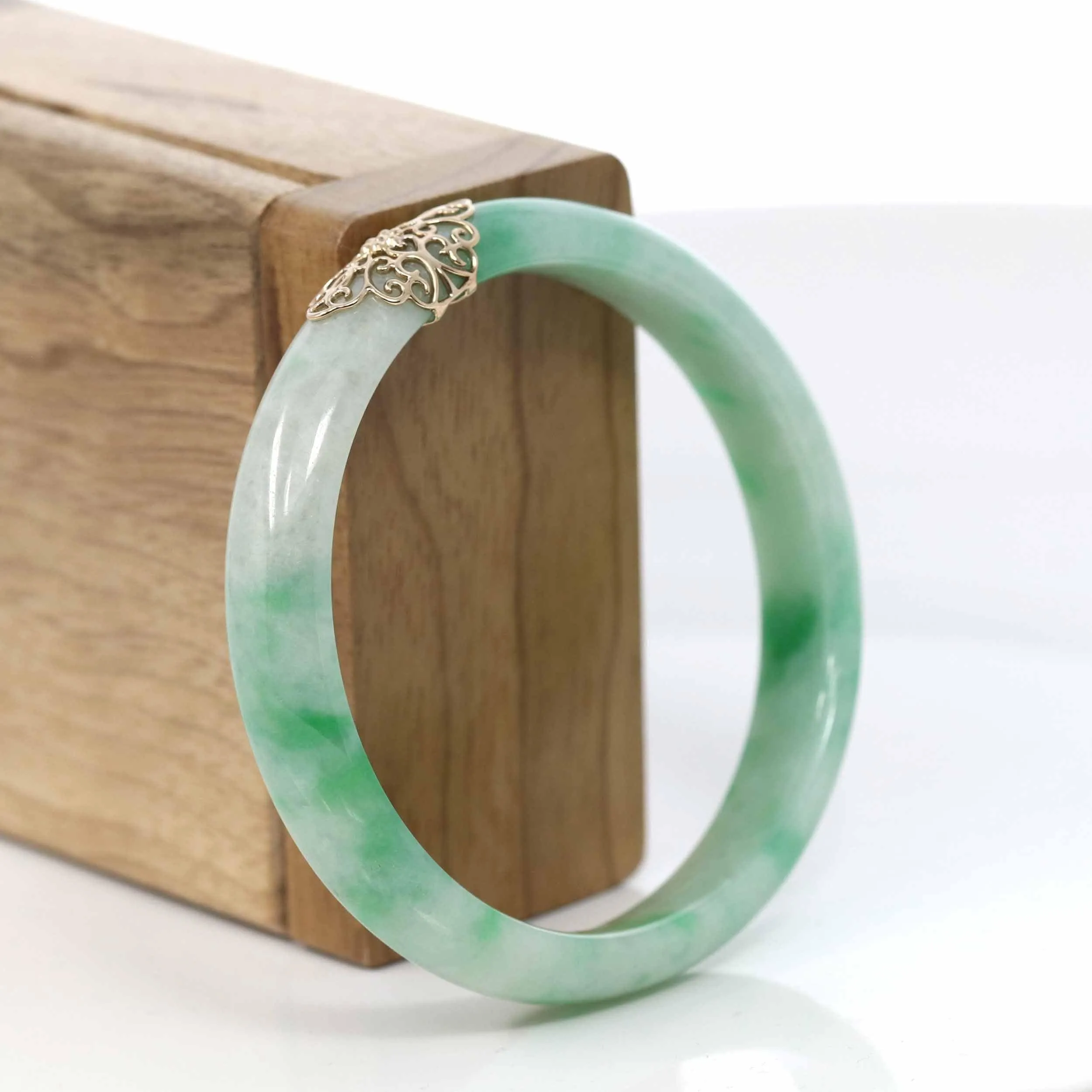 14k Gold Inlaid Real Jadeite Jade bangle Bracelet (55.84 mm) #429