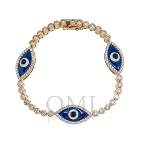 14K GOLD ROUND DIAMONDS EVIL EYE TENNIS BRACELET 2.75 CT