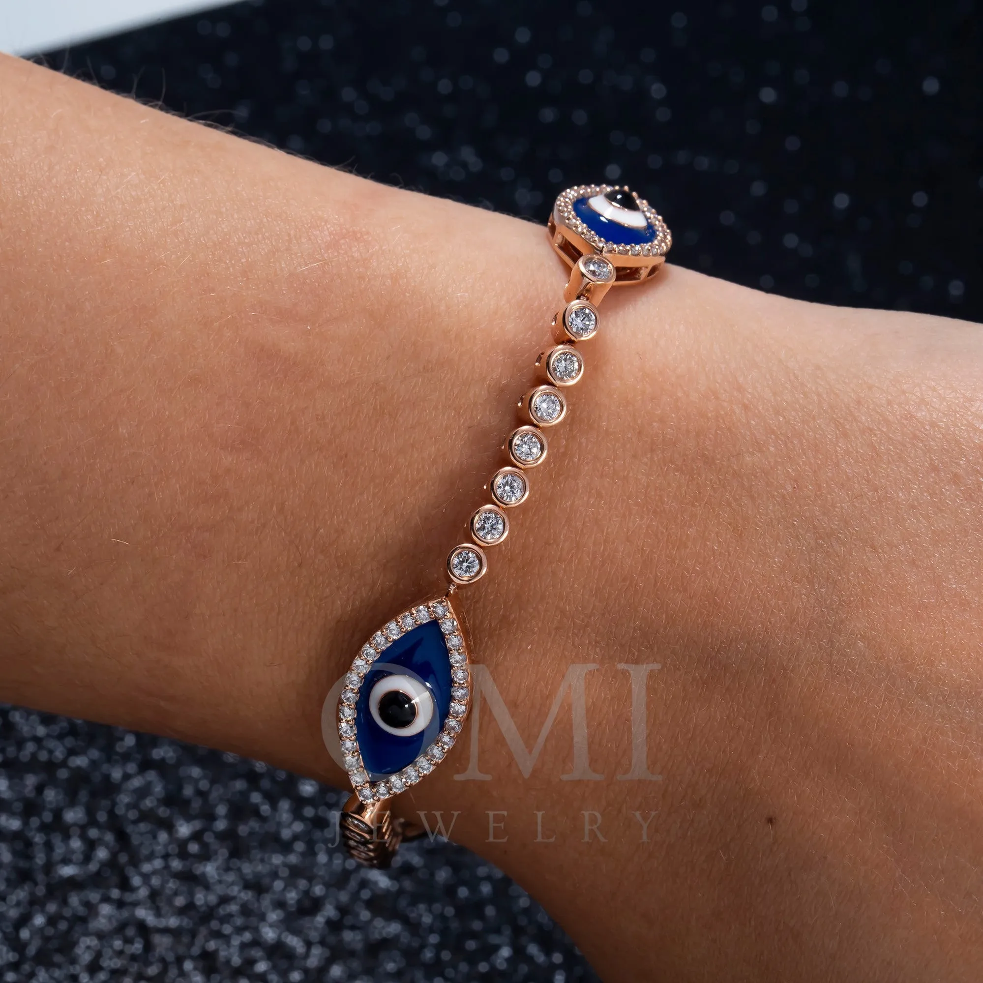 14K GOLD ROUND DIAMONDS EVIL EYE TENNIS BRACELET 2.75 CT