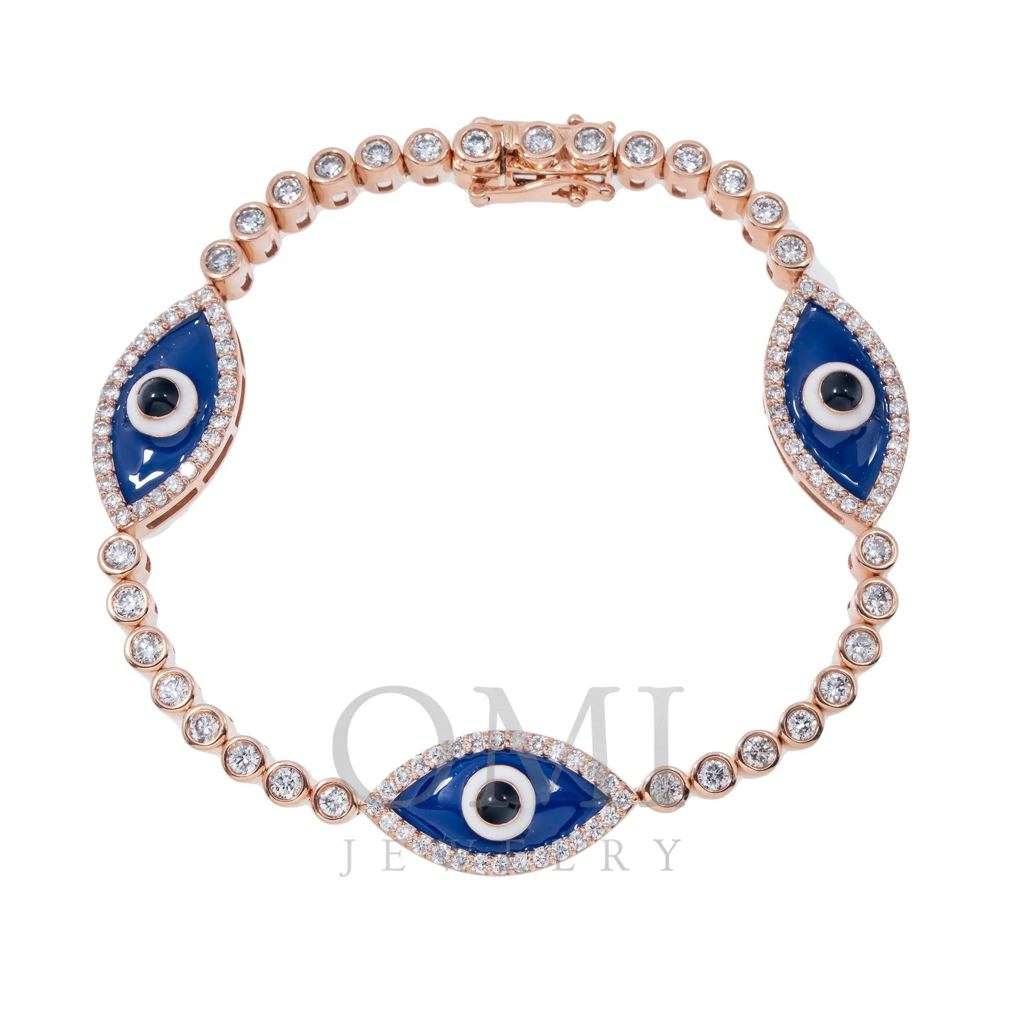 14K GOLD ROUND DIAMONDS EVIL EYE TENNIS BRACELET 2.75 CT