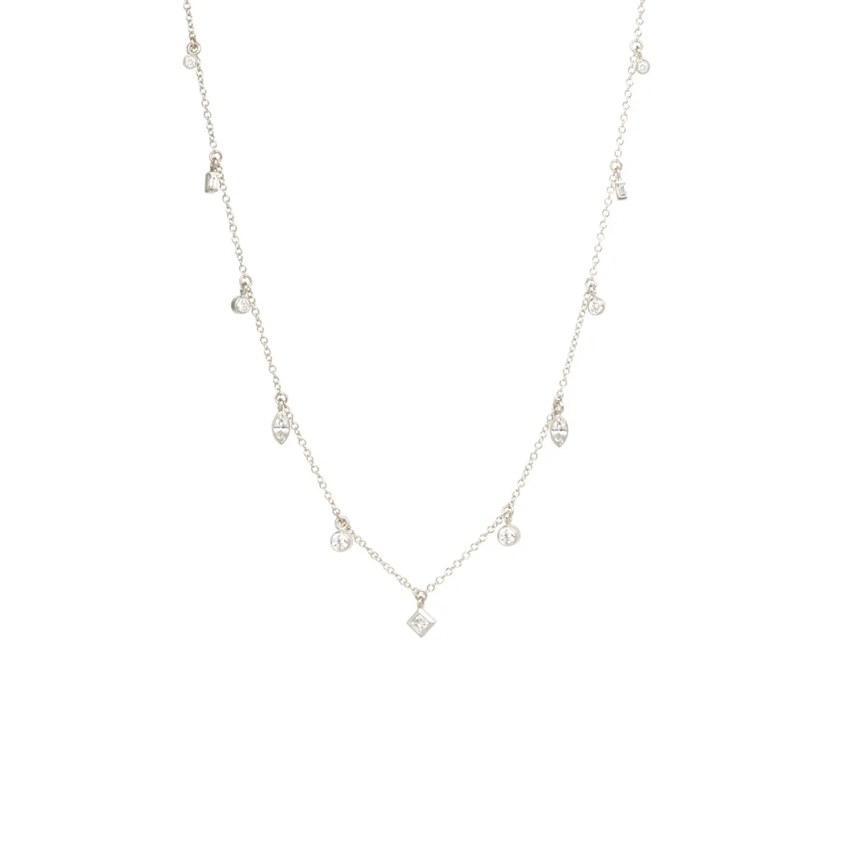 14k Mixed Cut Diamond Dangle Necklace