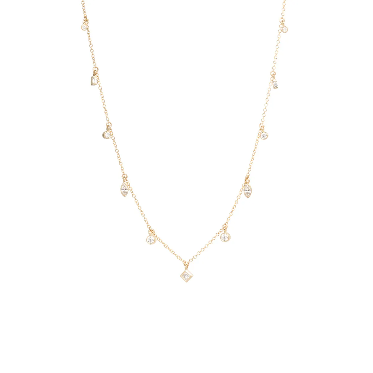 14k Mixed Cut Diamond Dangle Necklace