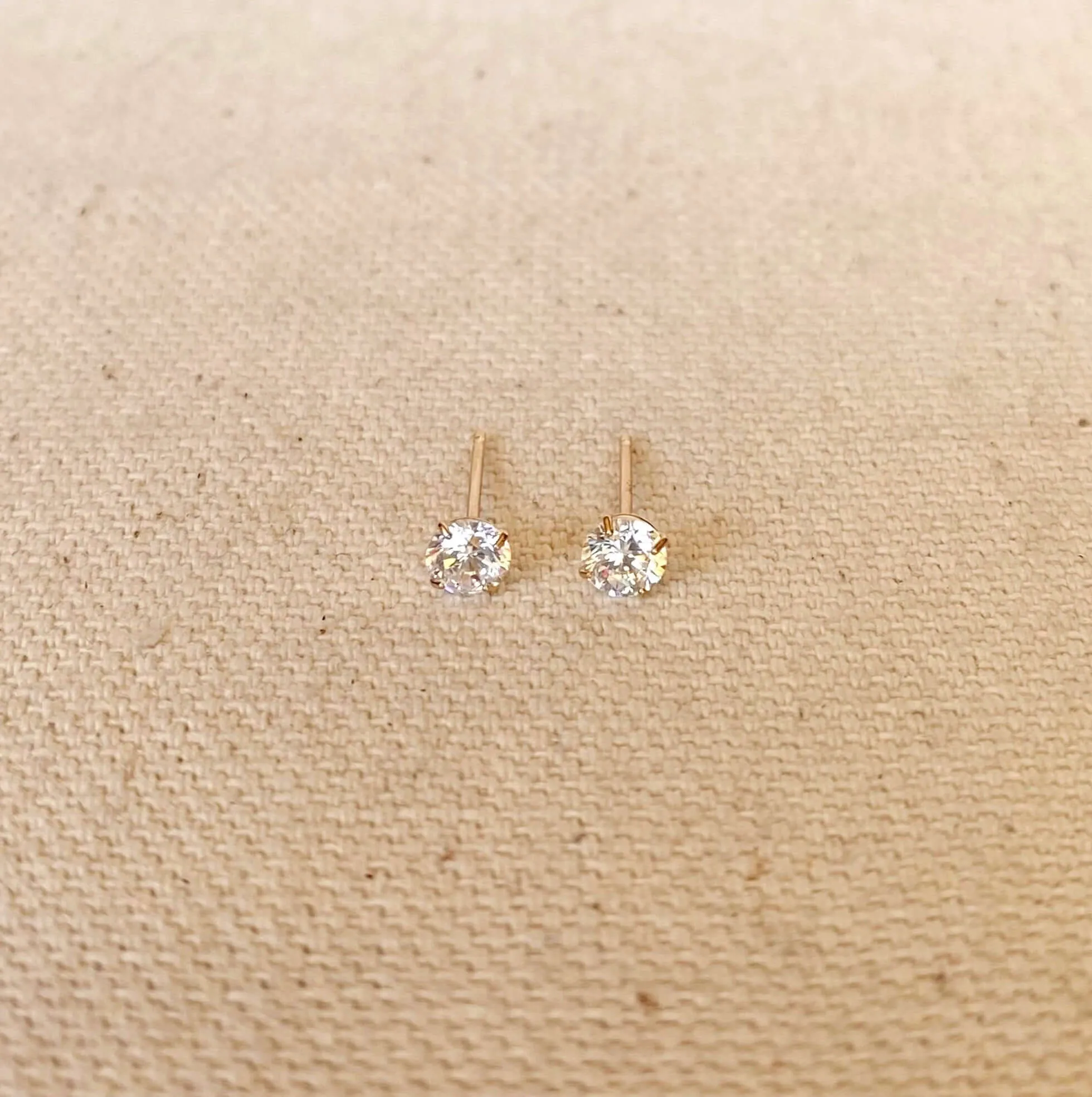 14k Solid Gold Round 4mm Cubic Zirconia Stud Earrings