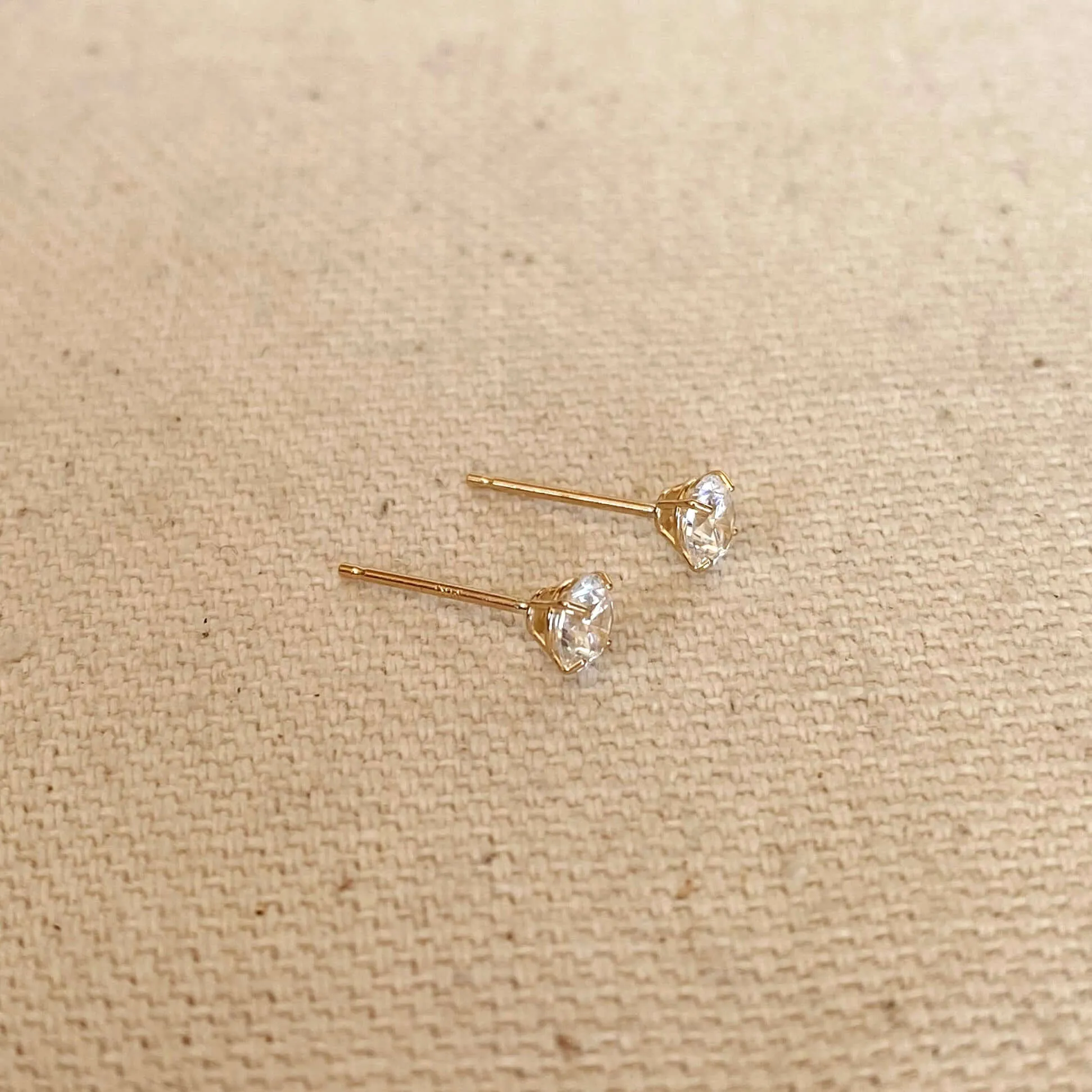 14k Solid Gold Round 4mm Cubic Zirconia Stud Earrings