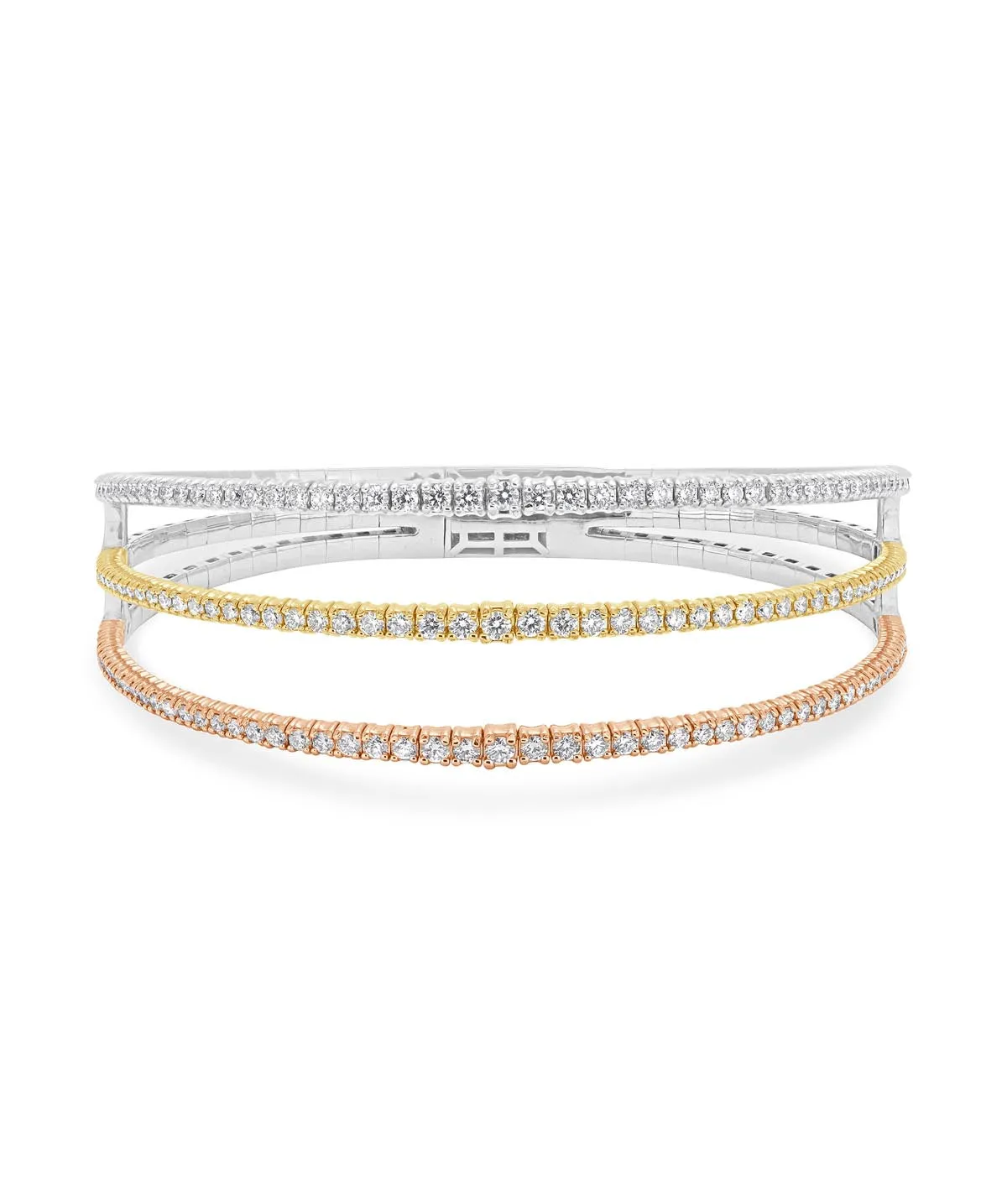 14K Tri-Tone Gold Diamond Flexible Bangle Bracelet