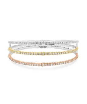 14K Tri-Tone Gold Diamond Flexible Bangle Bracelet