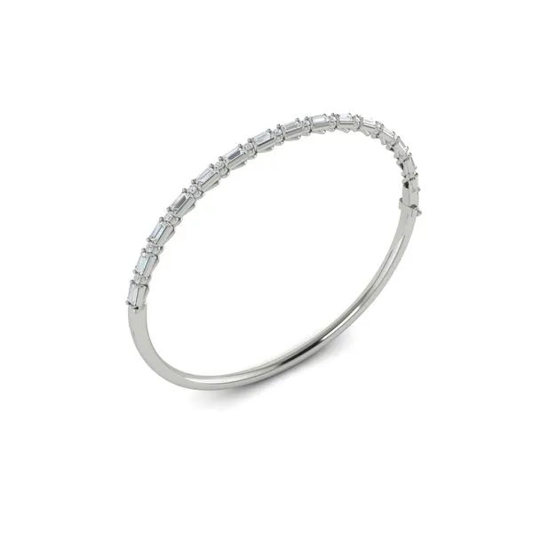 14K WHITE GOLD BAGUETTE AND ROUND DIAMOND BANGLE BRACELET 1.68CTW