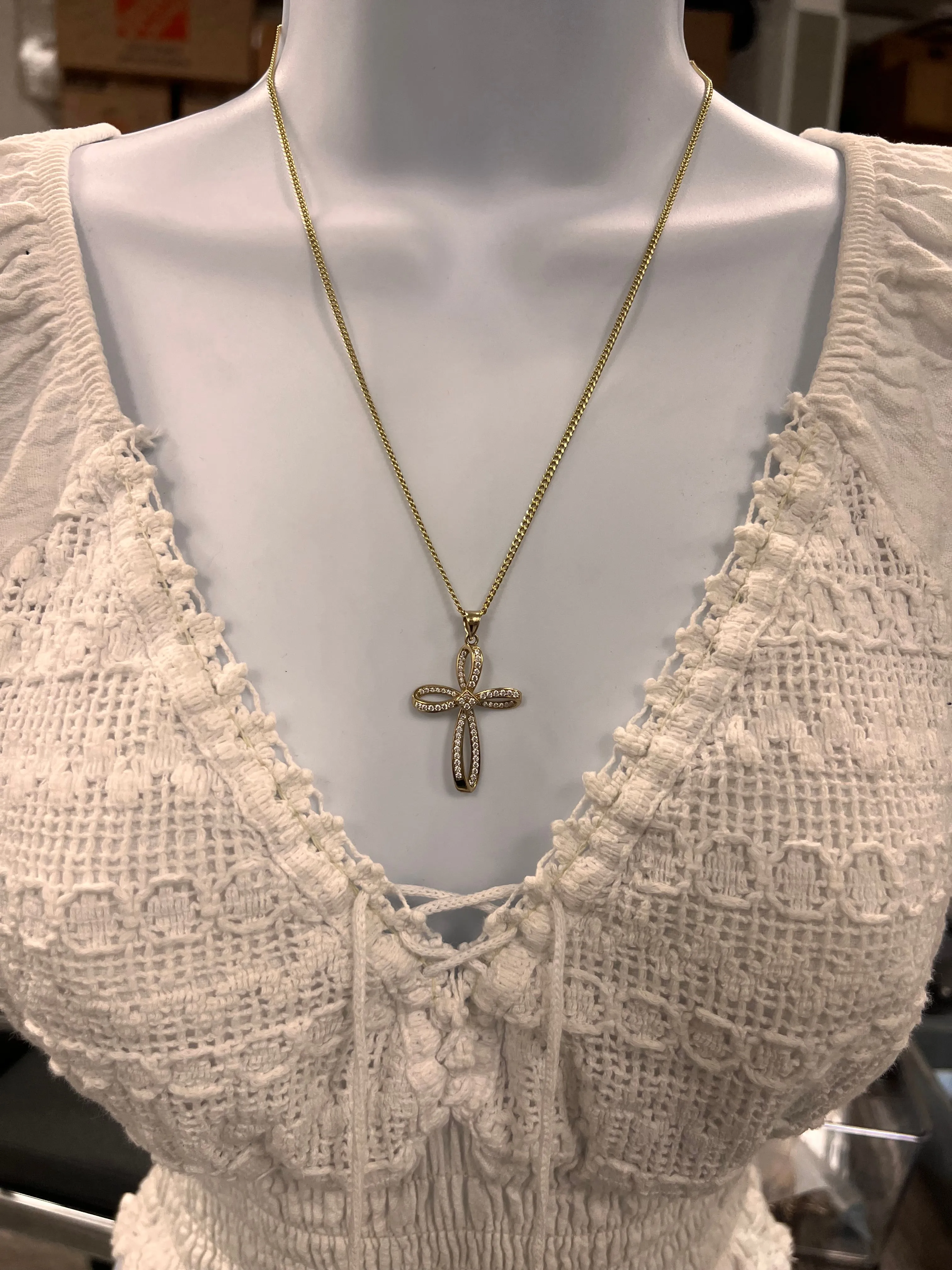 14K Yellow gold miami cuban link chain cross pendant-226969