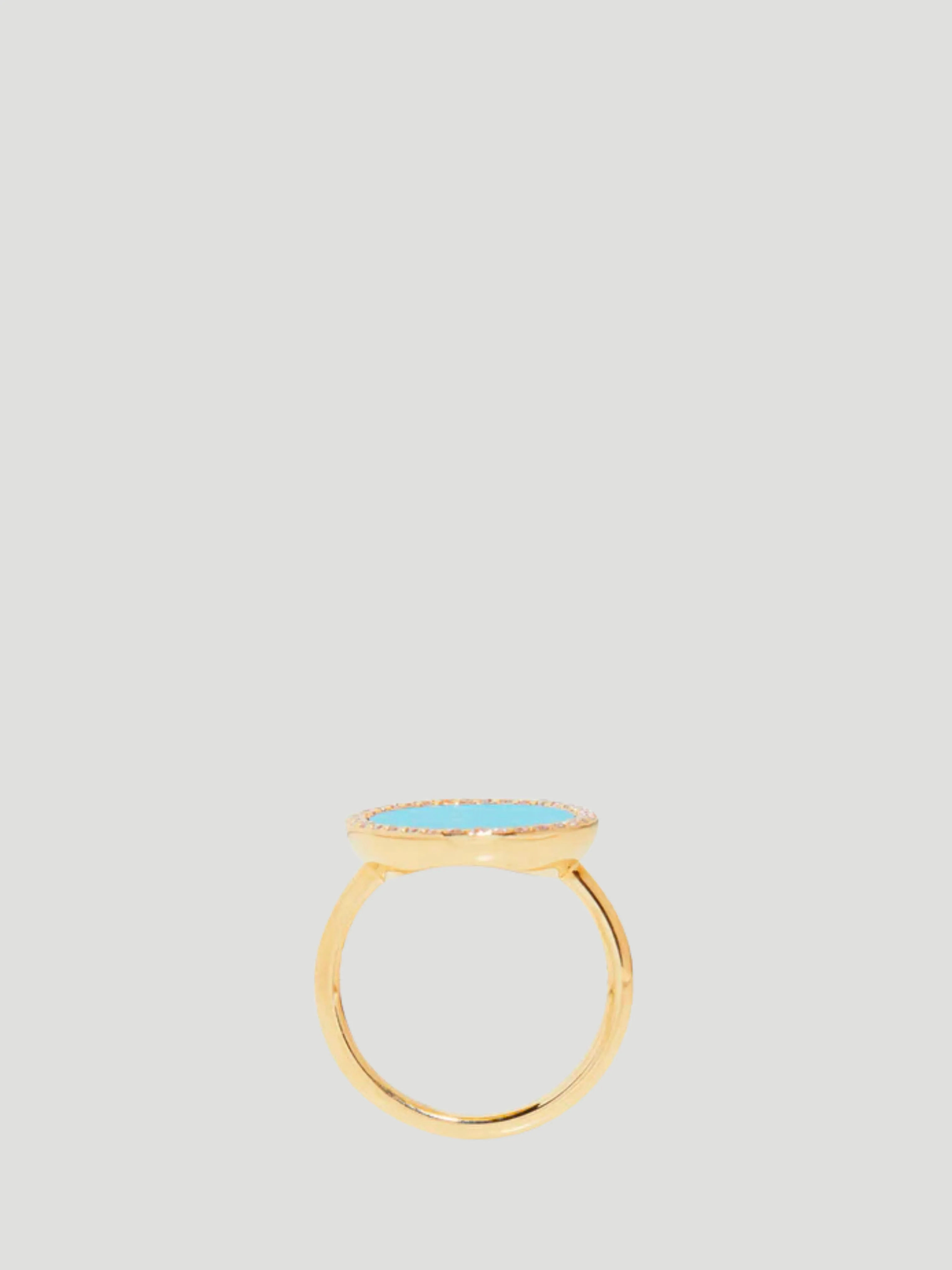 14k Yellow Gold with Turquoise Inlay & Diamond Perimeter Ring