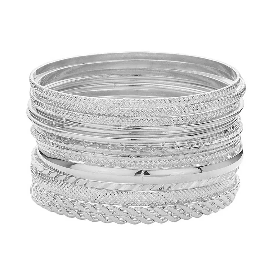 15PCS Layered Multi Metal Bangle Bracelets