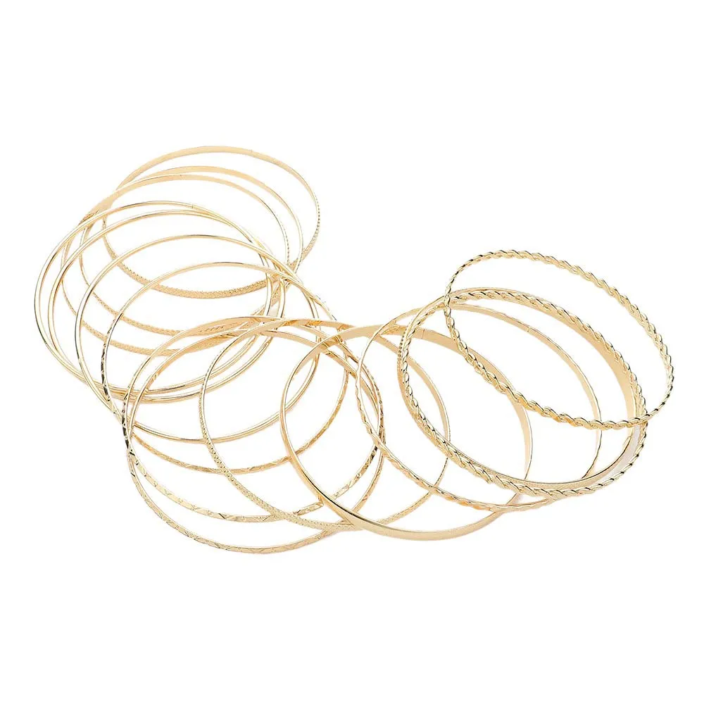 15PCS Layered Multi Metal Bangle Bracelets