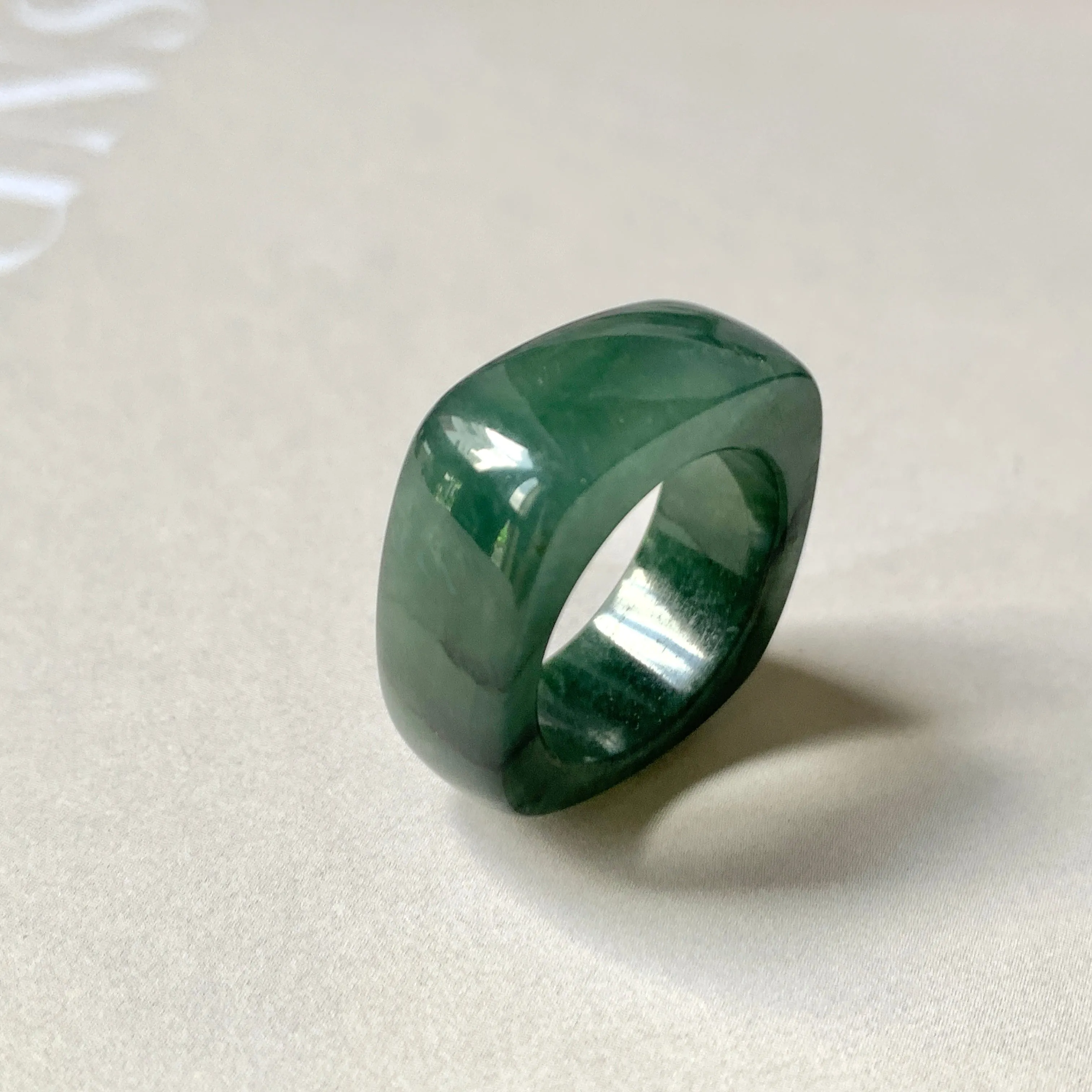 16.3mm A-Grade Natural Dark Bluish Green Jadeite Square Abacus Ring Band No. 161996