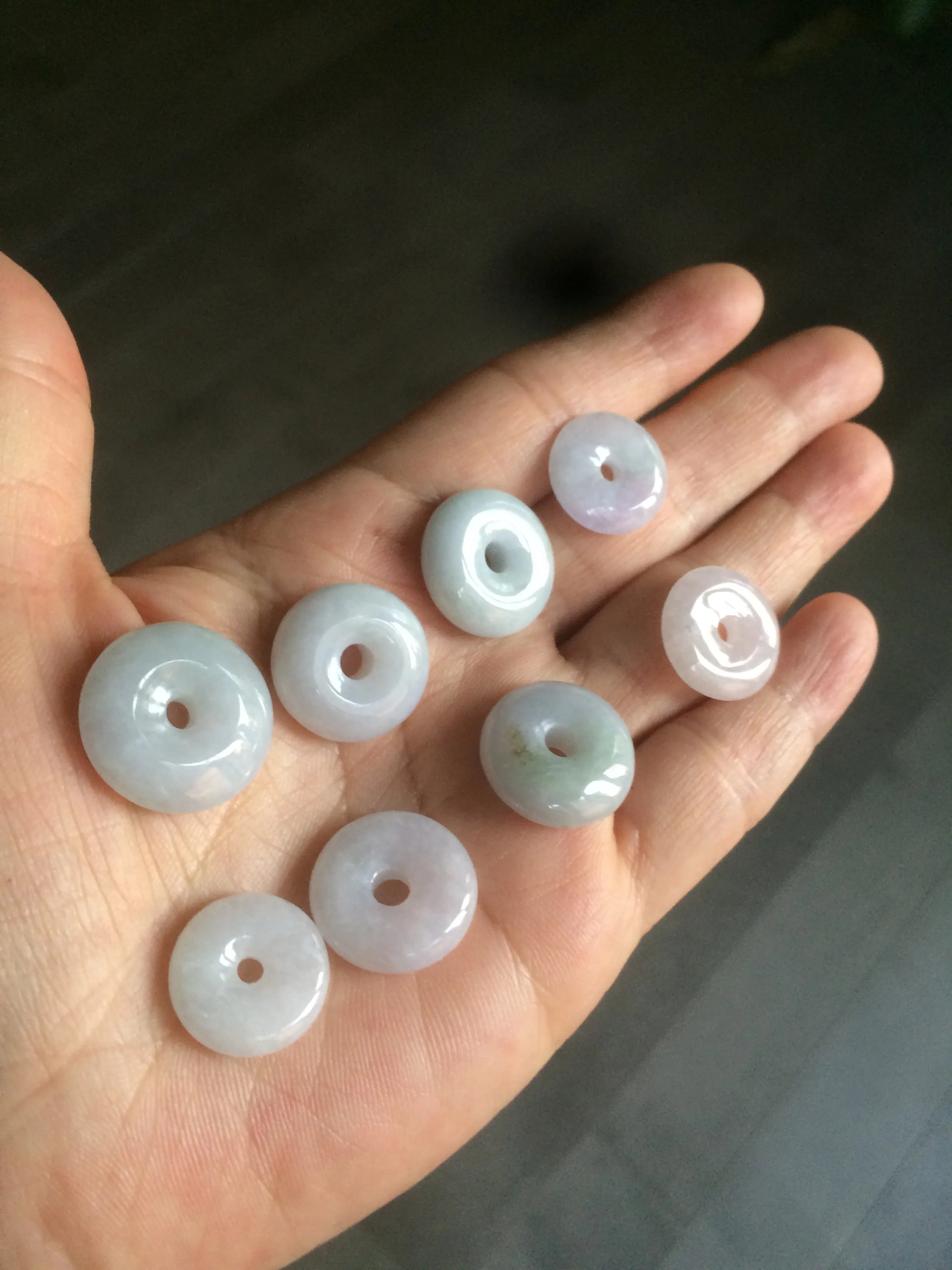 16.5-19.8mm Type A 100% Natural light purple/white Jadeite Jade Safety Guardian Button donut Pendant group AT71 add on item