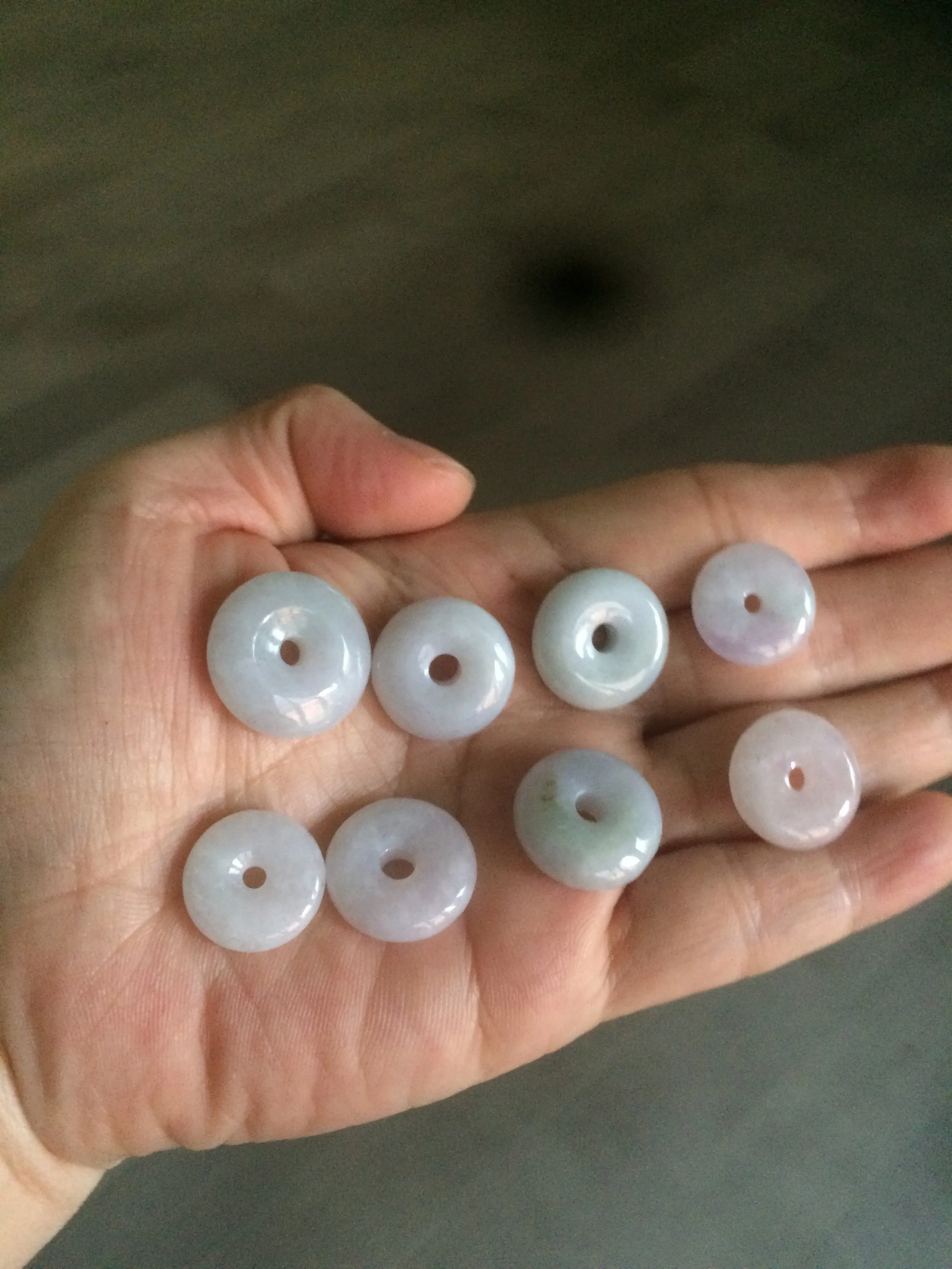 16.5-19.8mm Type A 100% Natural light purple/white Jadeite Jade Safety Guardian Button donut Pendant group AT71 add on item