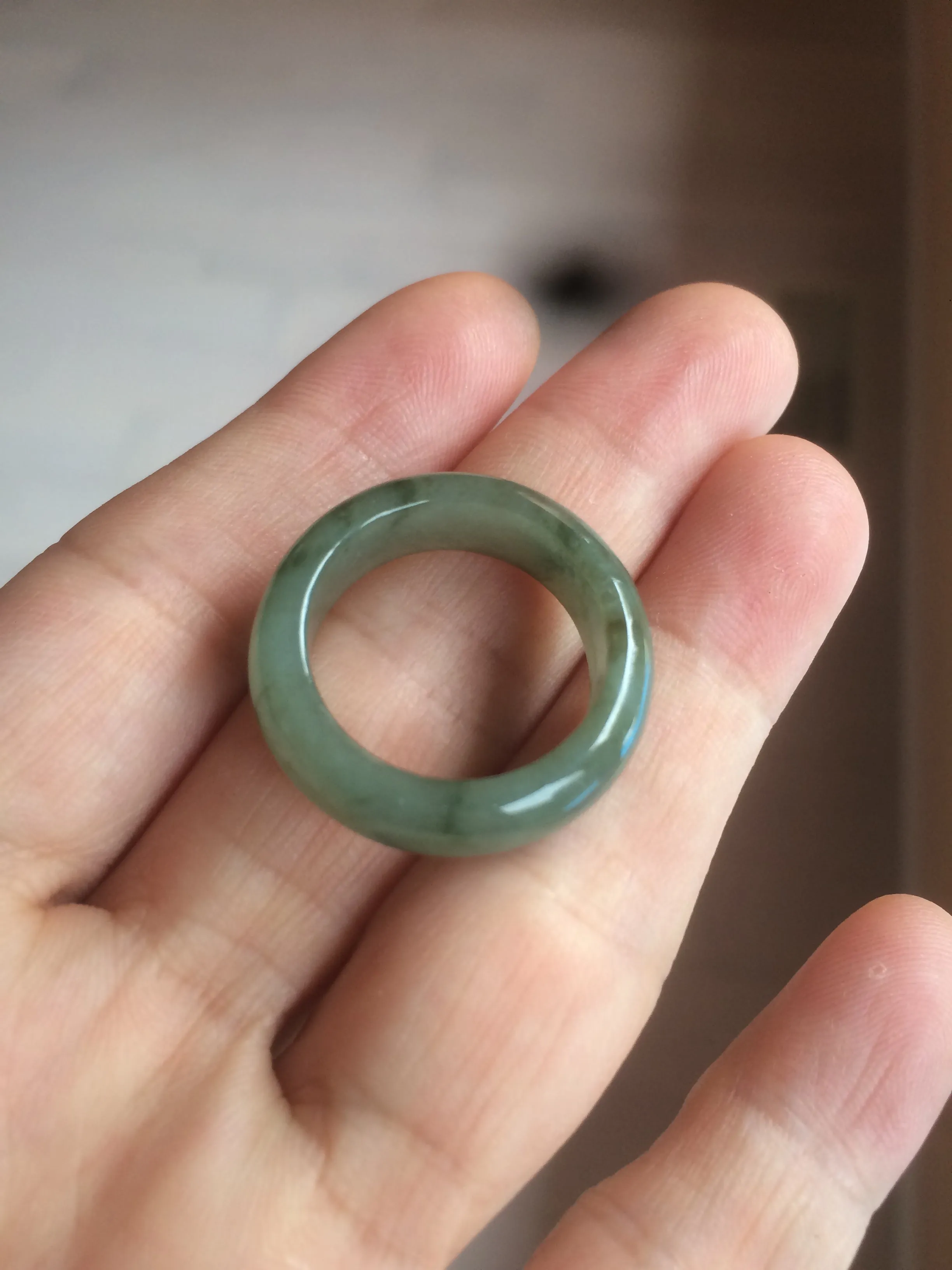 17.7mm/size 7 1/2 100% natural type A icy watery green/white/yellow jadeite jade band ring G105-7 1/2