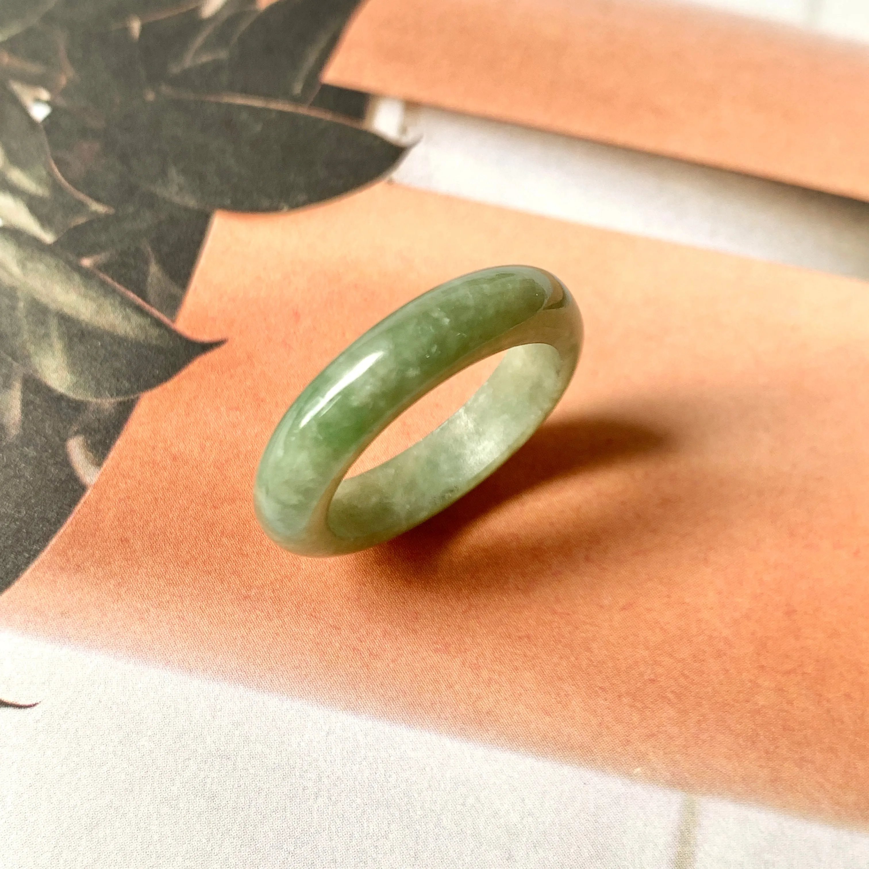 17.8mm A-Grade Natural Green Jadeite Abacus Ring Band No. 161876