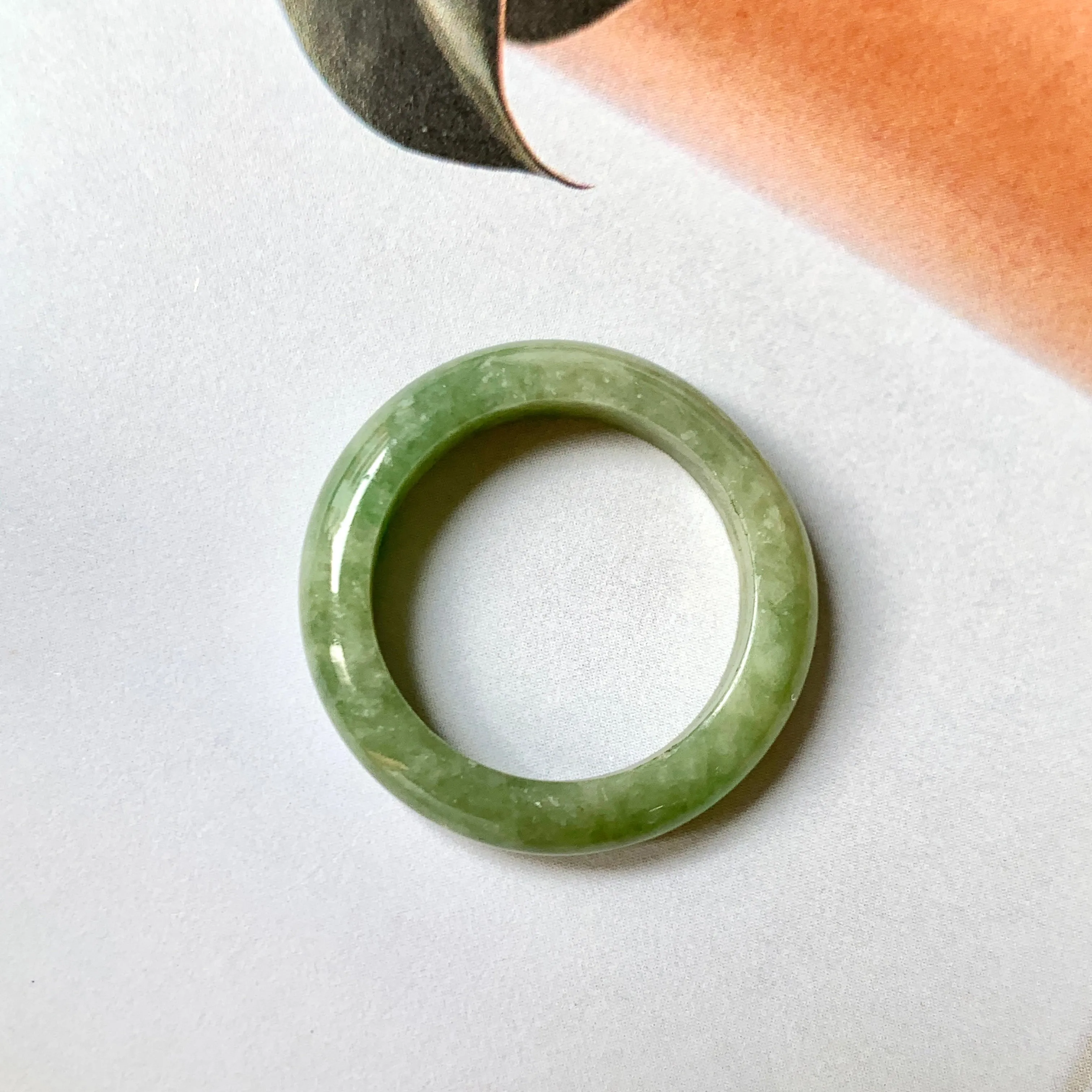 17.8mm A-Grade Natural Green Jadeite Abacus Ring Band No. 161876