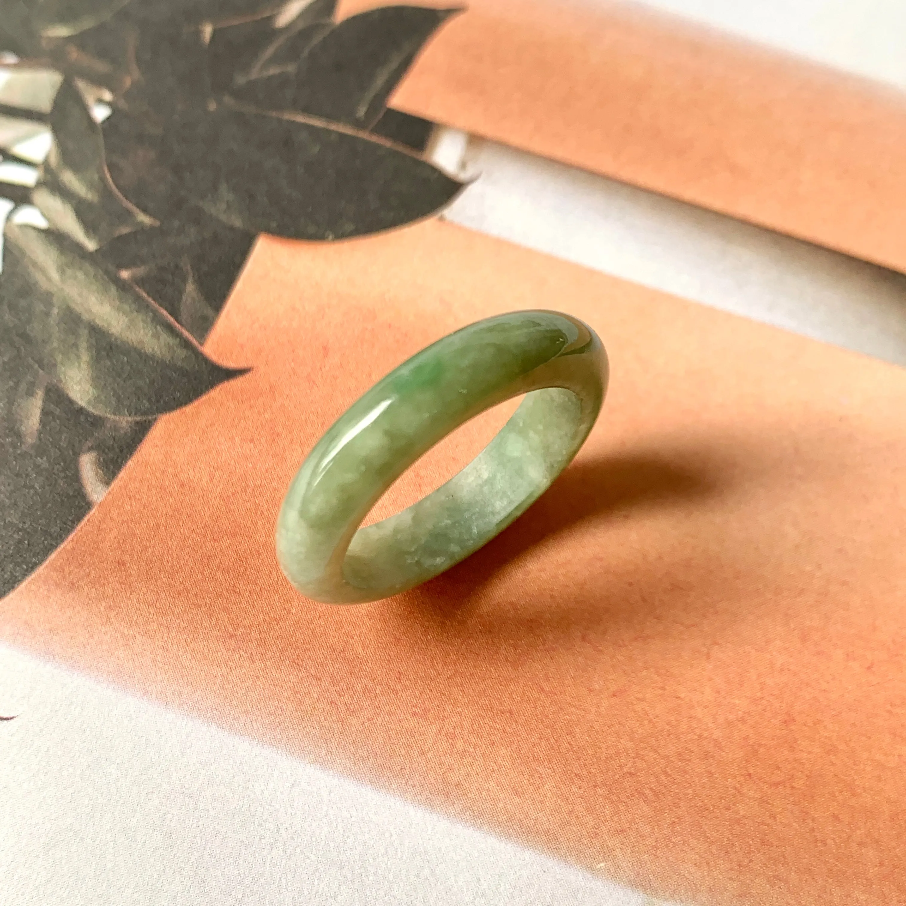 17.8mm A-Grade Natural Green Jadeite Abacus Ring Band No. 161876