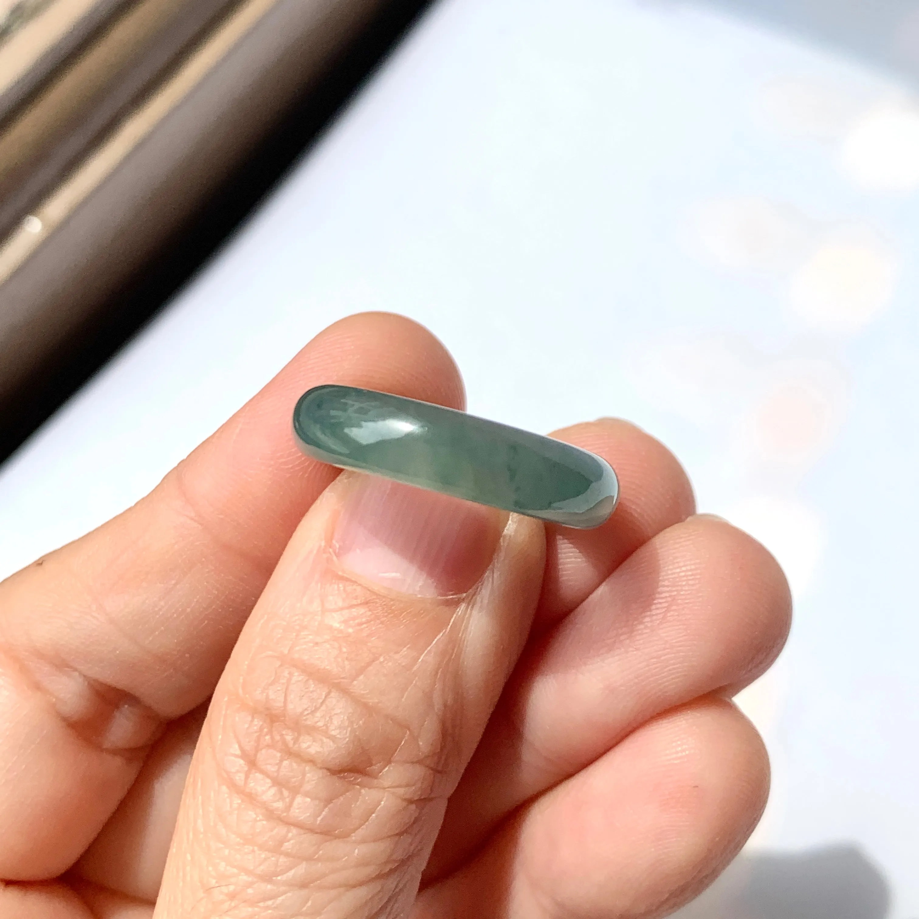 17mm A-Grade Natural Bluish Green Jadeite Abacus Ring Band No.161502