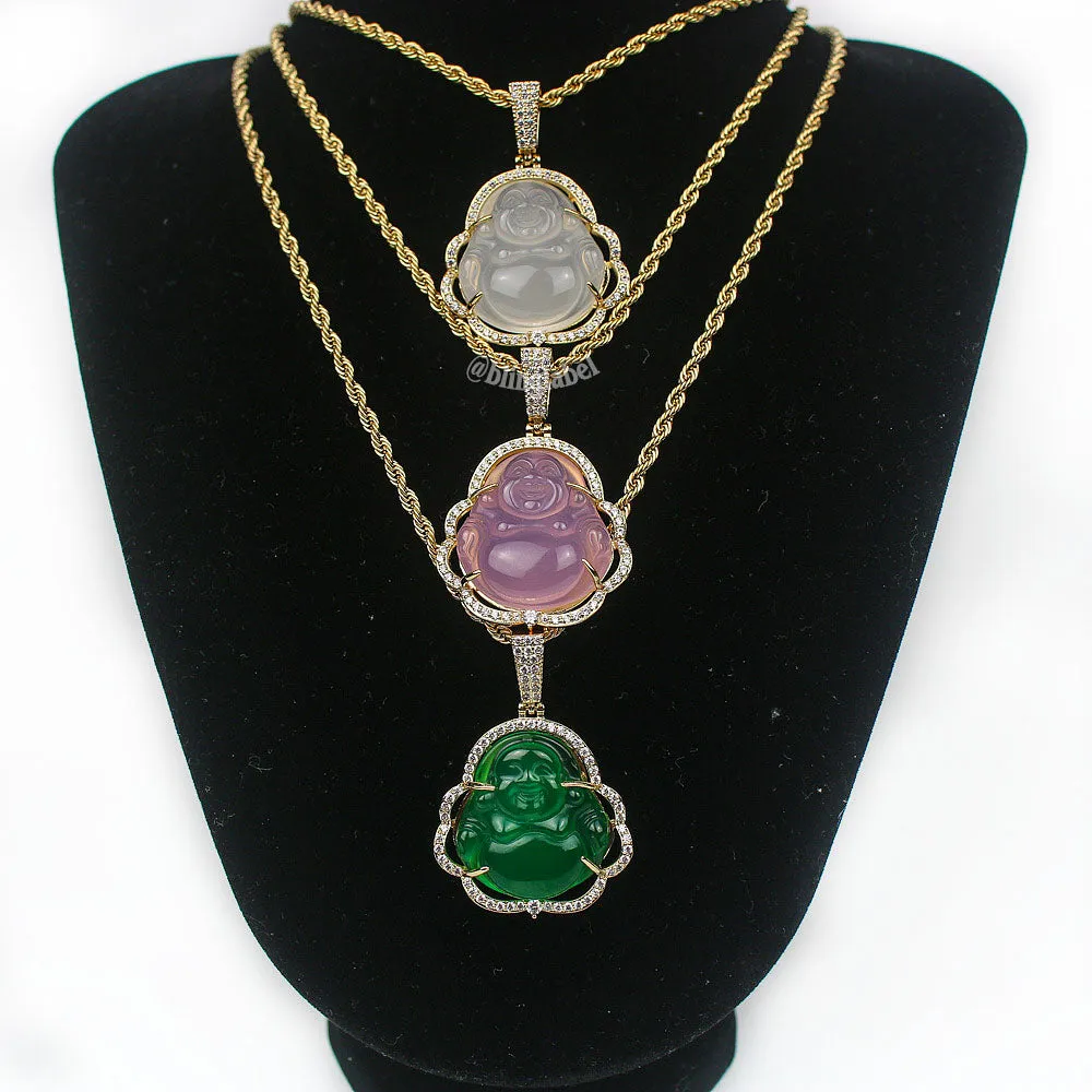 18K Diamond Jade Buddha Necklace Set