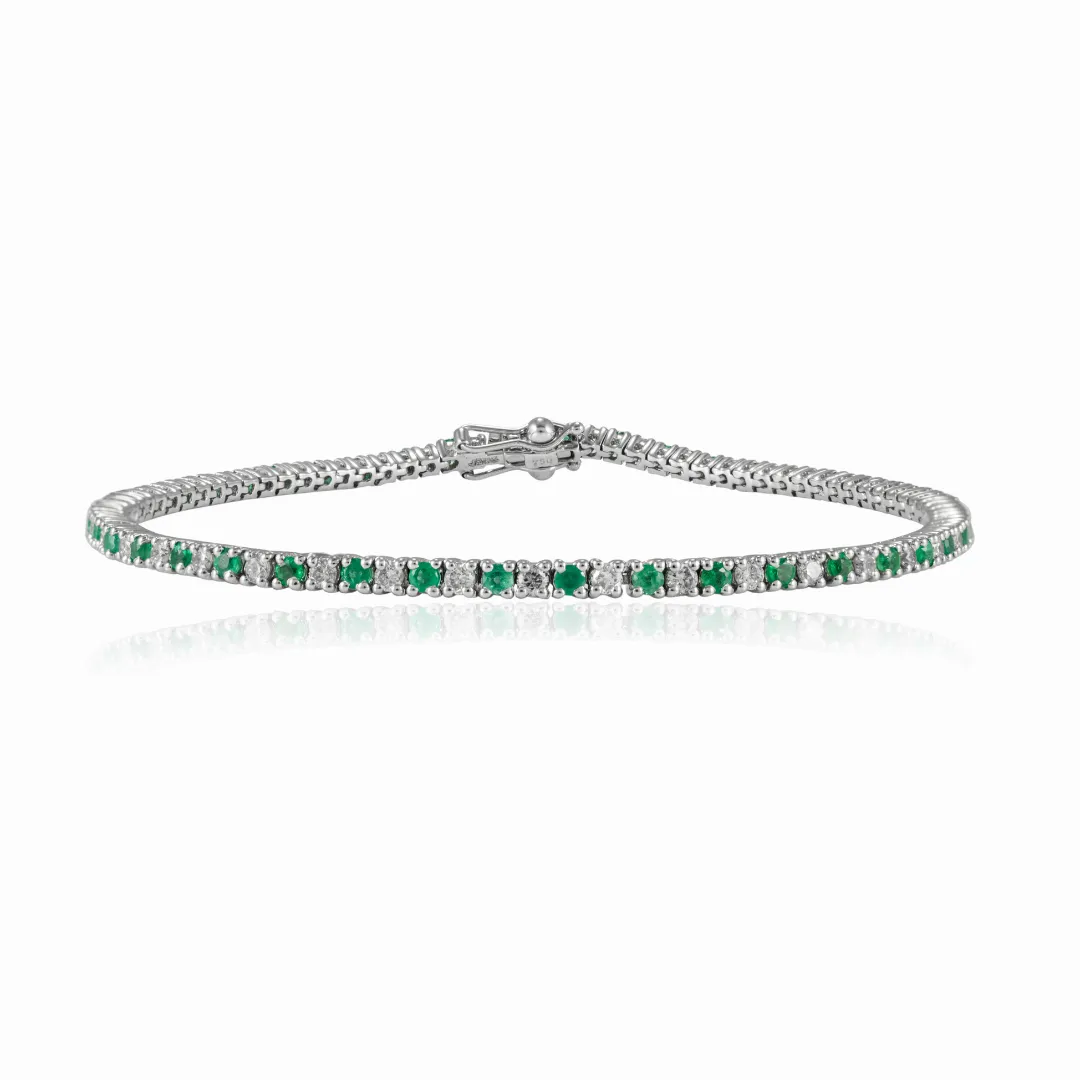 18K Gold Emerald Diamond Sleek Bracelet