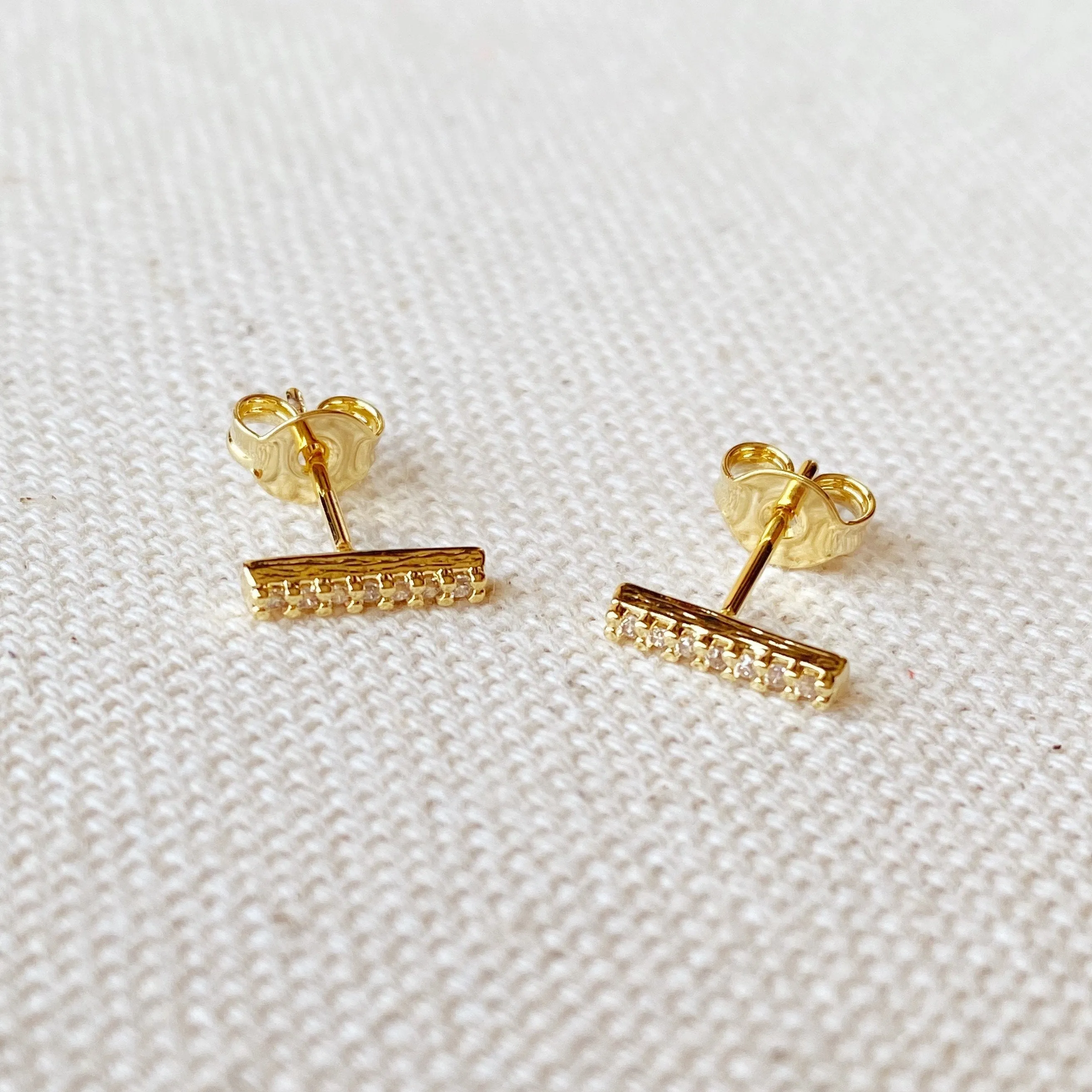 18k Gold Filled Dainty CZ Bar Stud Earrings