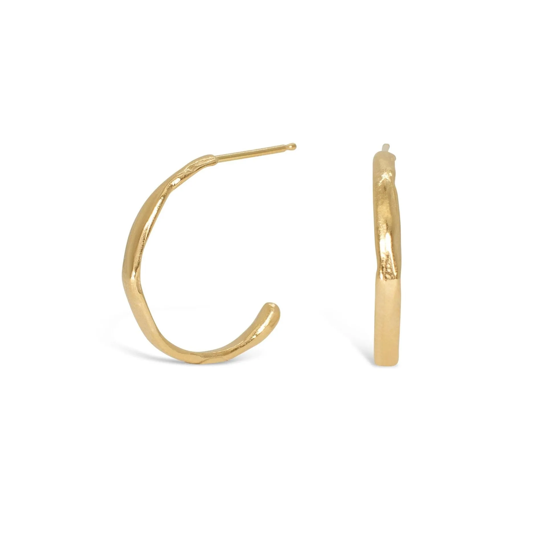 18K Organic Hammered Hoops Medium