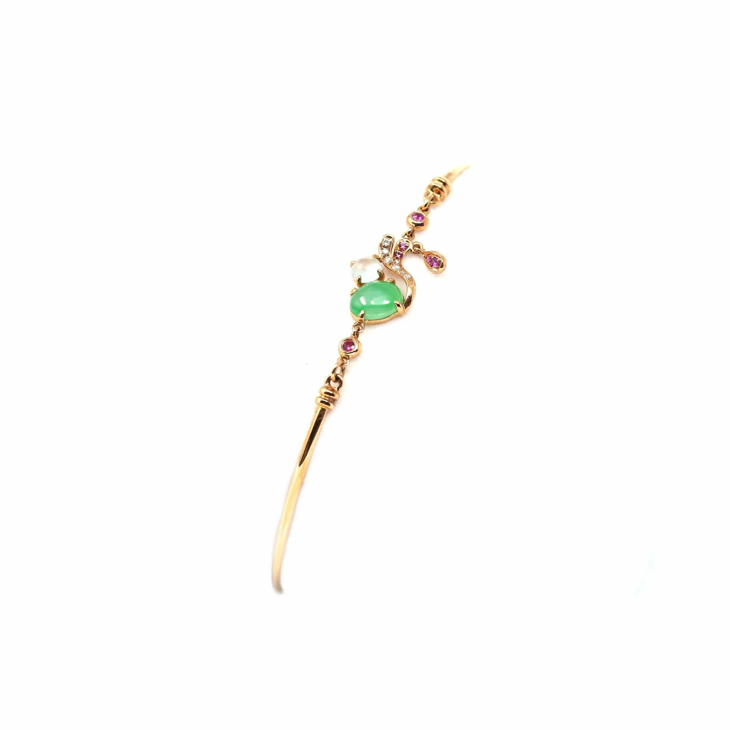 18k Rose Gold "Morning Glory" Half Bracelet Bangle with Green Imperial Jade & Diamonds