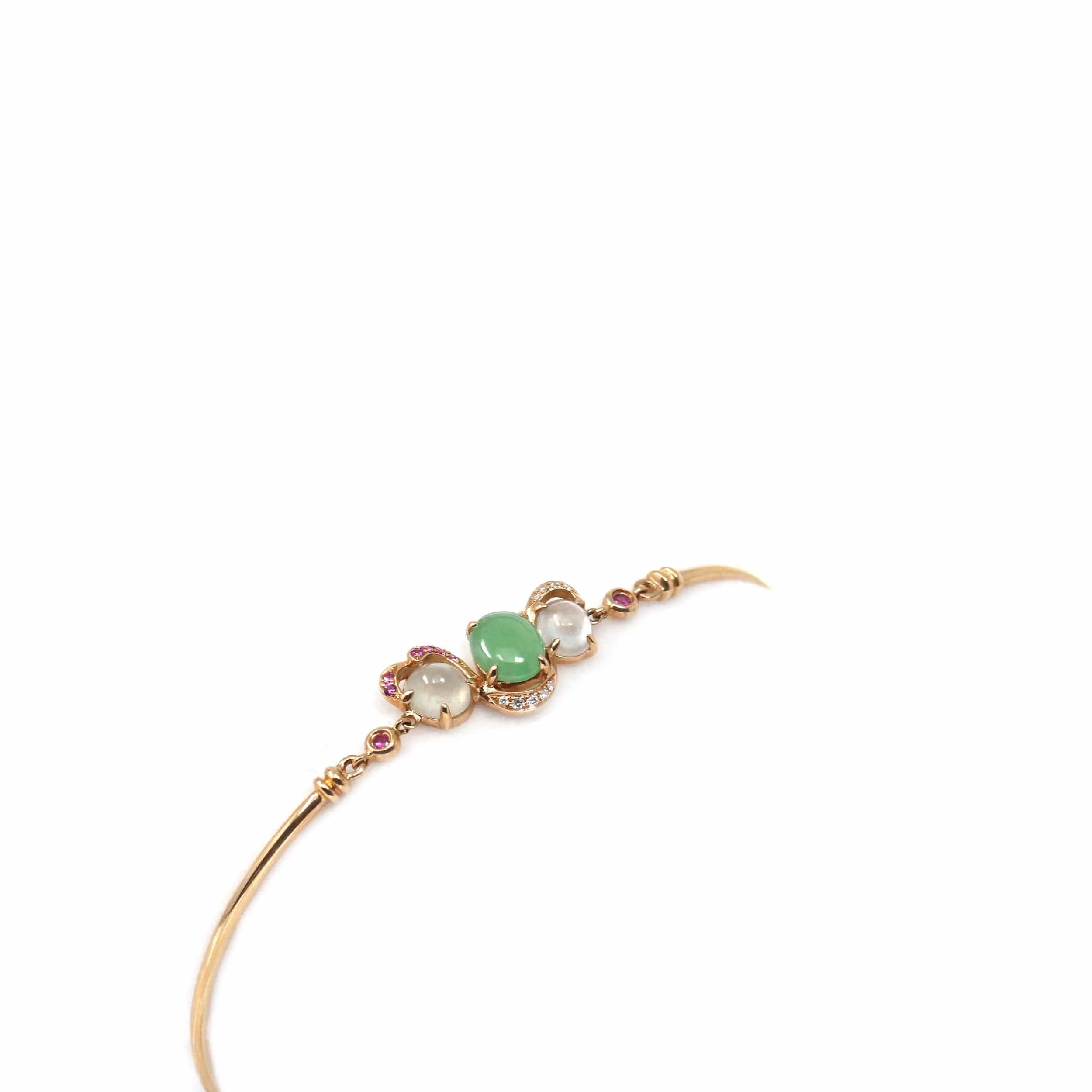 18k Rose Gold "Morning Glory" Half Bracelet Bangle with Green Imperial Jade & Diamonds