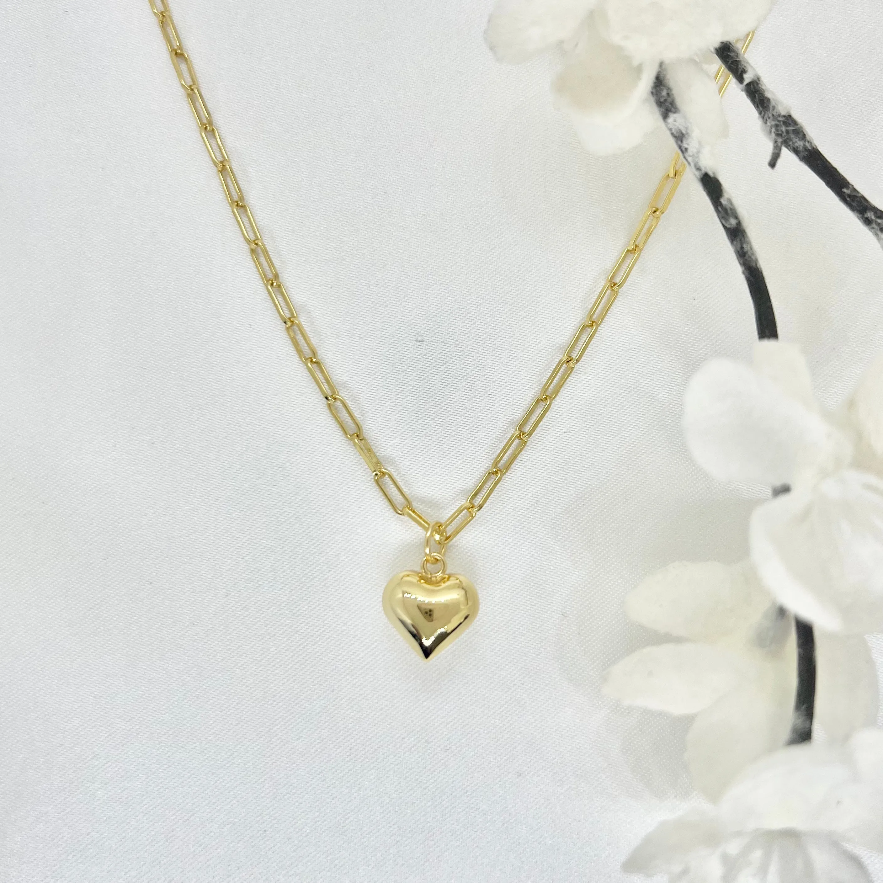 18k/925 Vermeil Paper Clip Necklace with Heart Charm