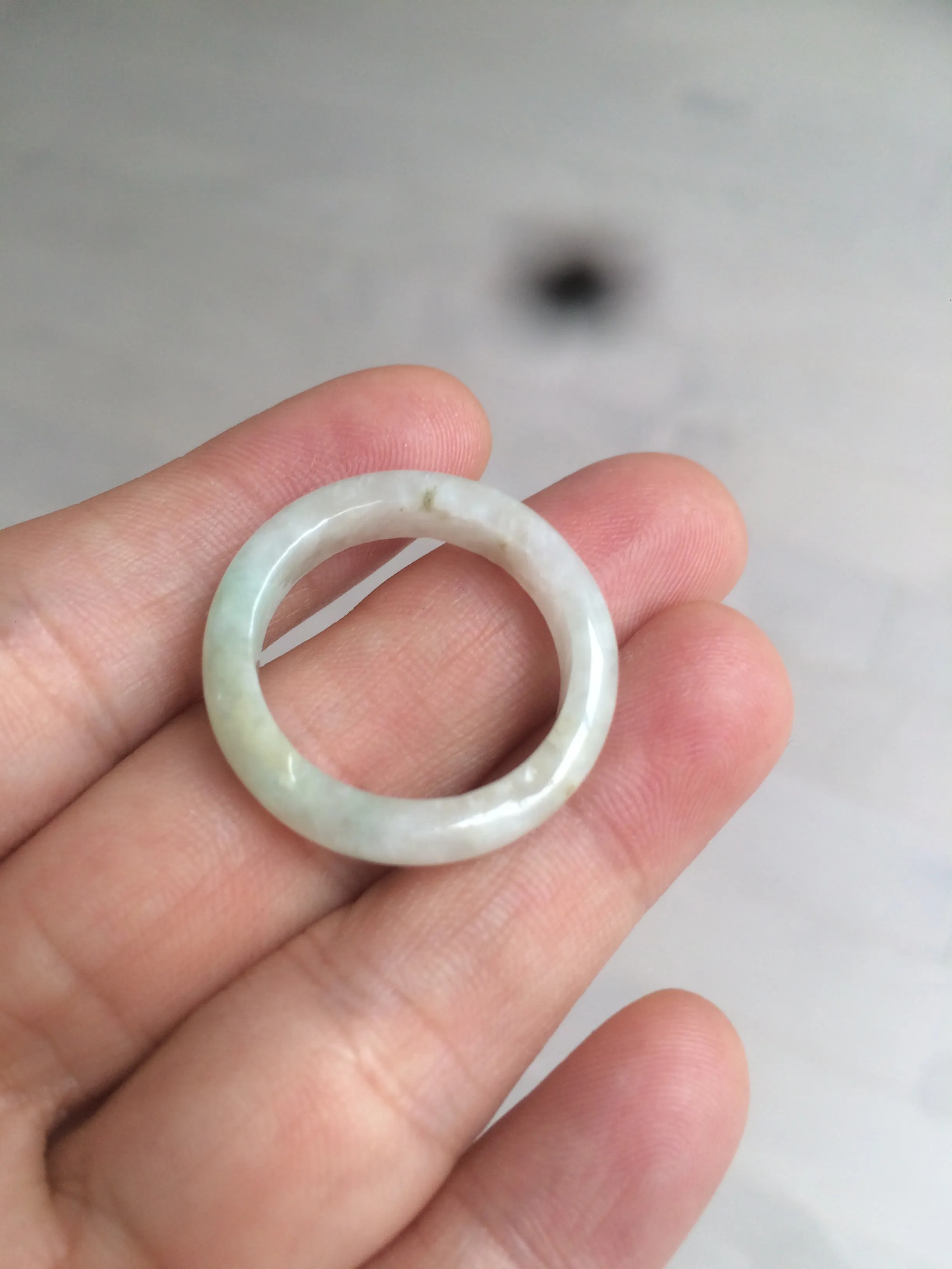 19.8mm/size 10 100% natural type A icy watery green/white/yellow jadeite jade band ring G105- 10