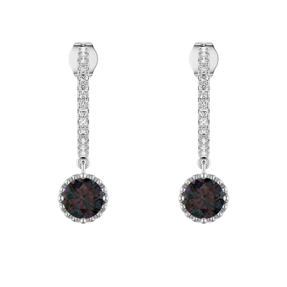 2 Ctw Round Alexandrite Huggie Earrings With Moissanite Pave